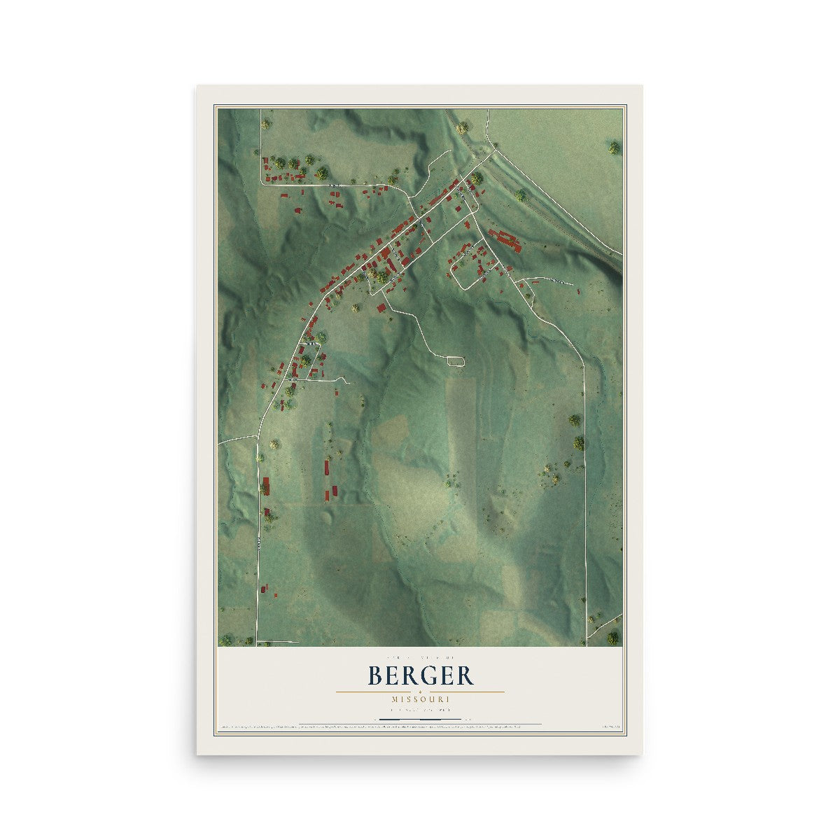 Map of Berger, Missouri, 12 x 18 inch unframed archival matte print