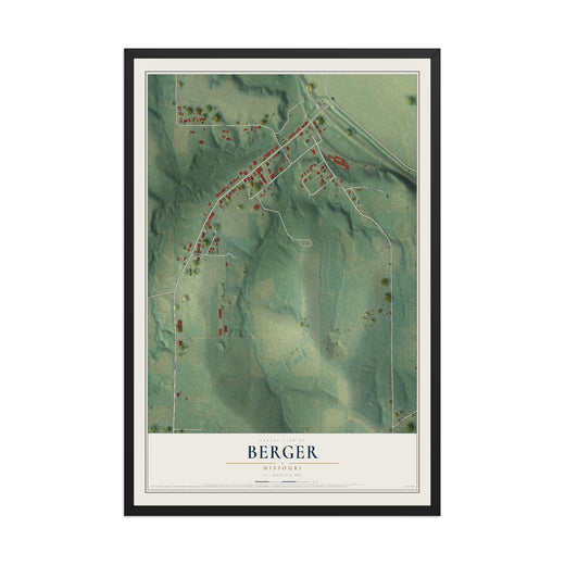 Map of Berger, Missouri, 12 x 18 inch print in a black wood frame