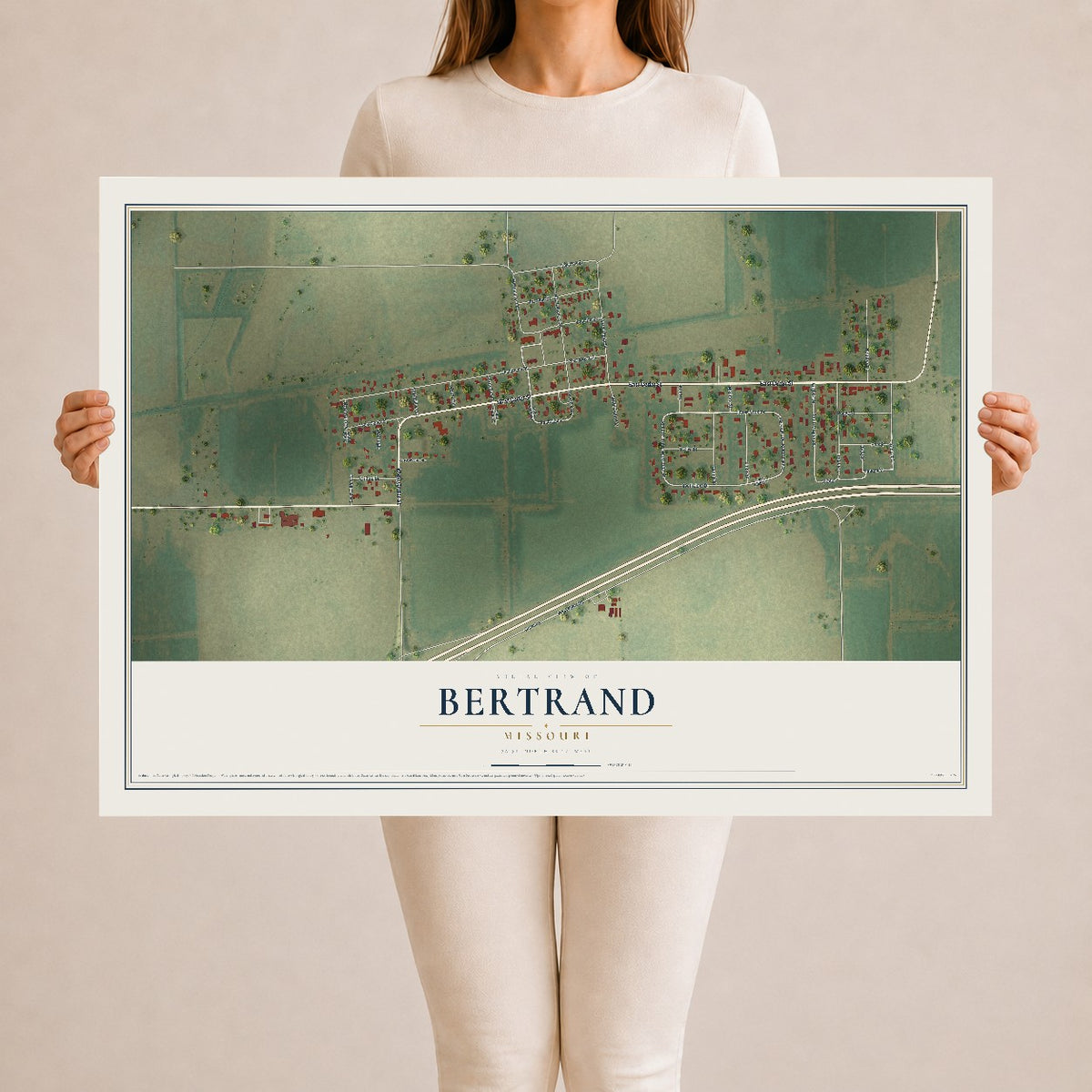 Map of Bertrand, Missouri, 24 x 36 inch unframed archival matte print