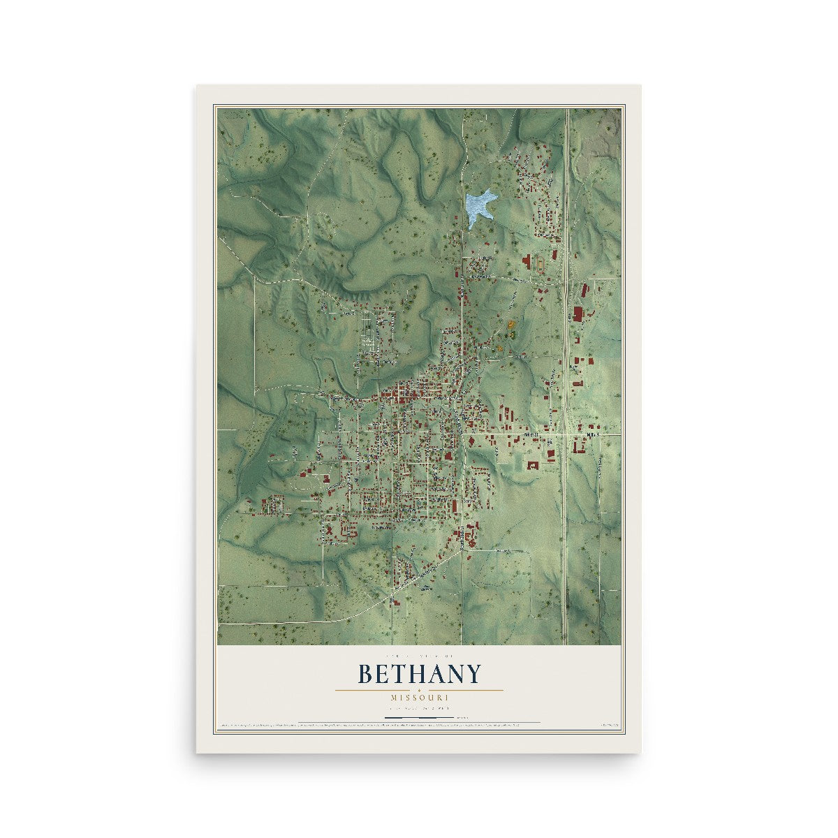 Map of Bethany, Missouri, 12 x 18 inch unframed archival matte print
