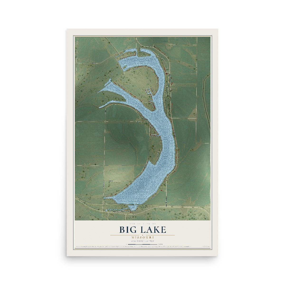 Map of Big Lake, Missouri, 12 x 18 inch unframed archival matte print