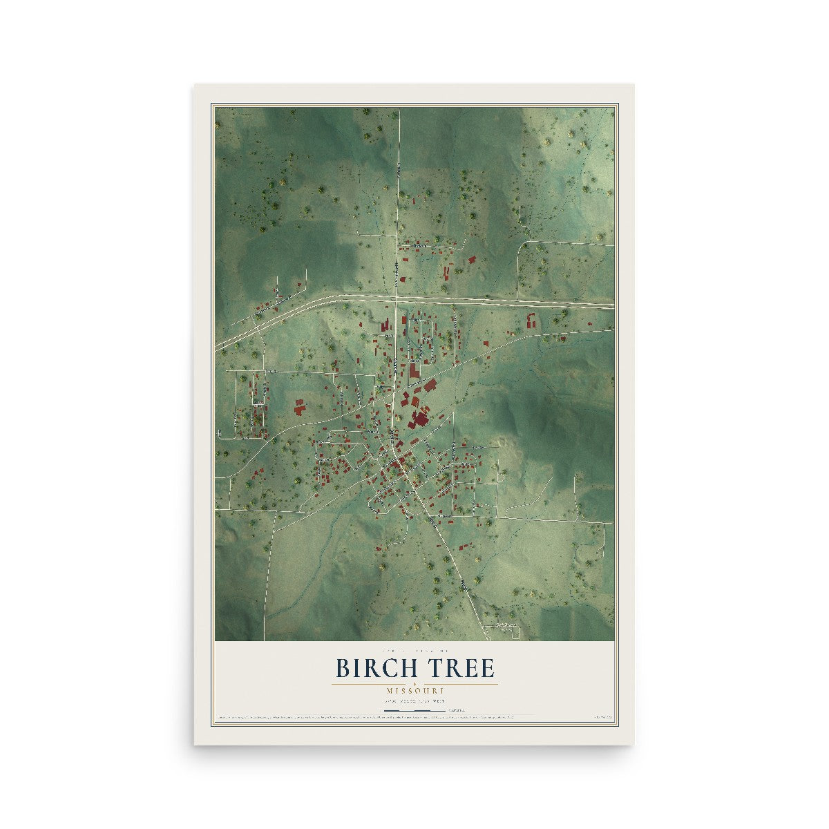 Map of Birch Tree, Missouri, 12 x 18 inch unframed archival matte print