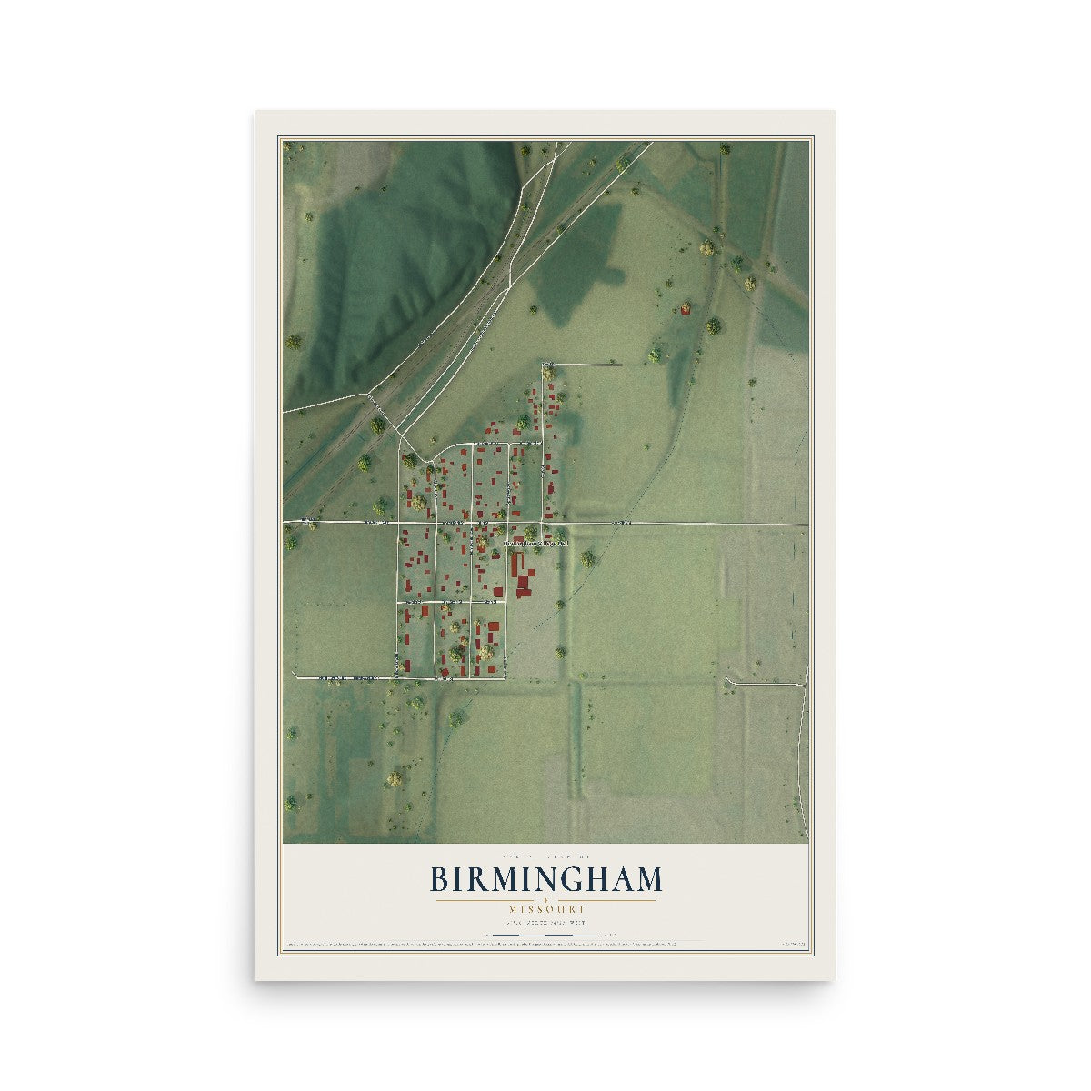 Map of Birmingham, Missouri, 12 x 18 inch unframed archival matte print