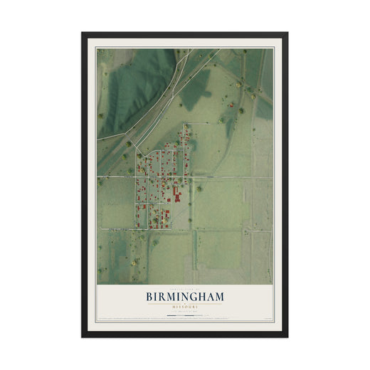Map of Birmingham, Missouri, 12 x 18 inch print in a black wood frame