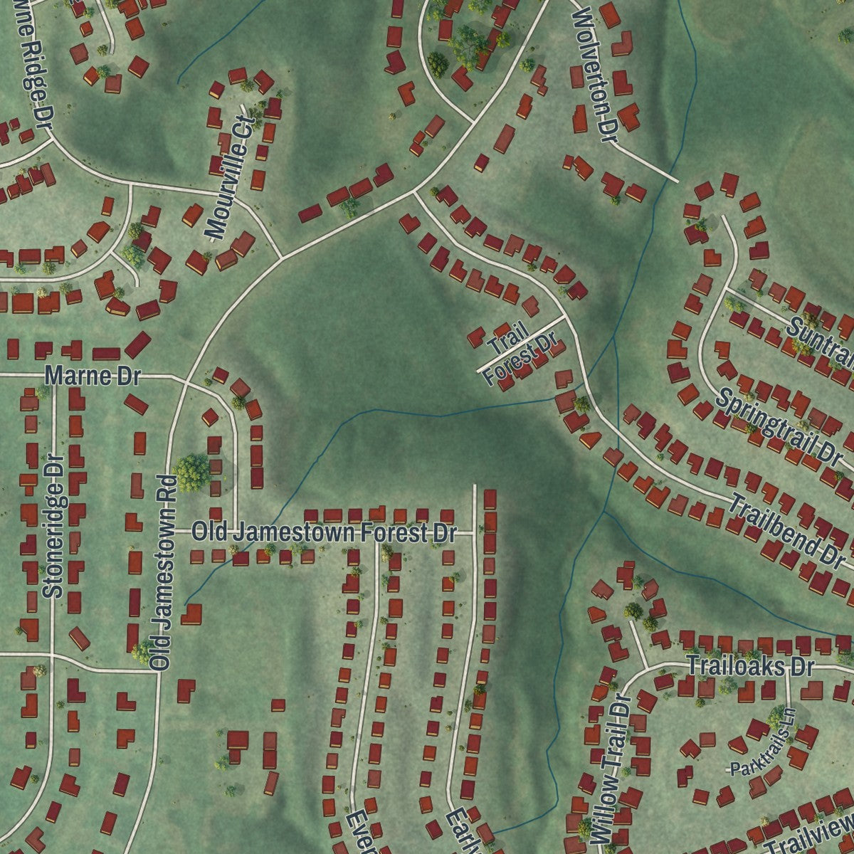 Second close-up of the map of Black Jack, Missouri print showing more streets and buildings