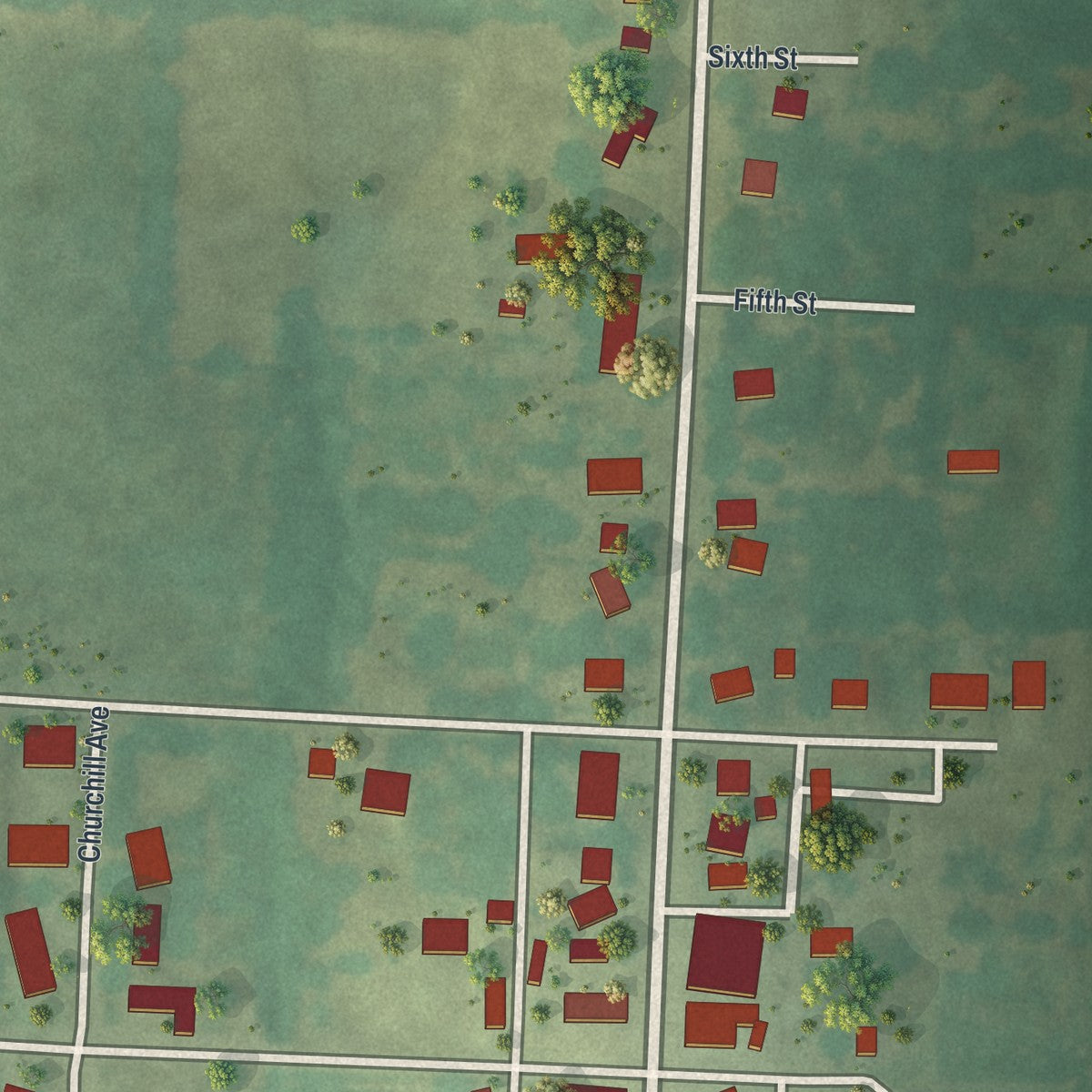 Second close-up of the map of Blackburn, Missouri print showing more streets and buildings