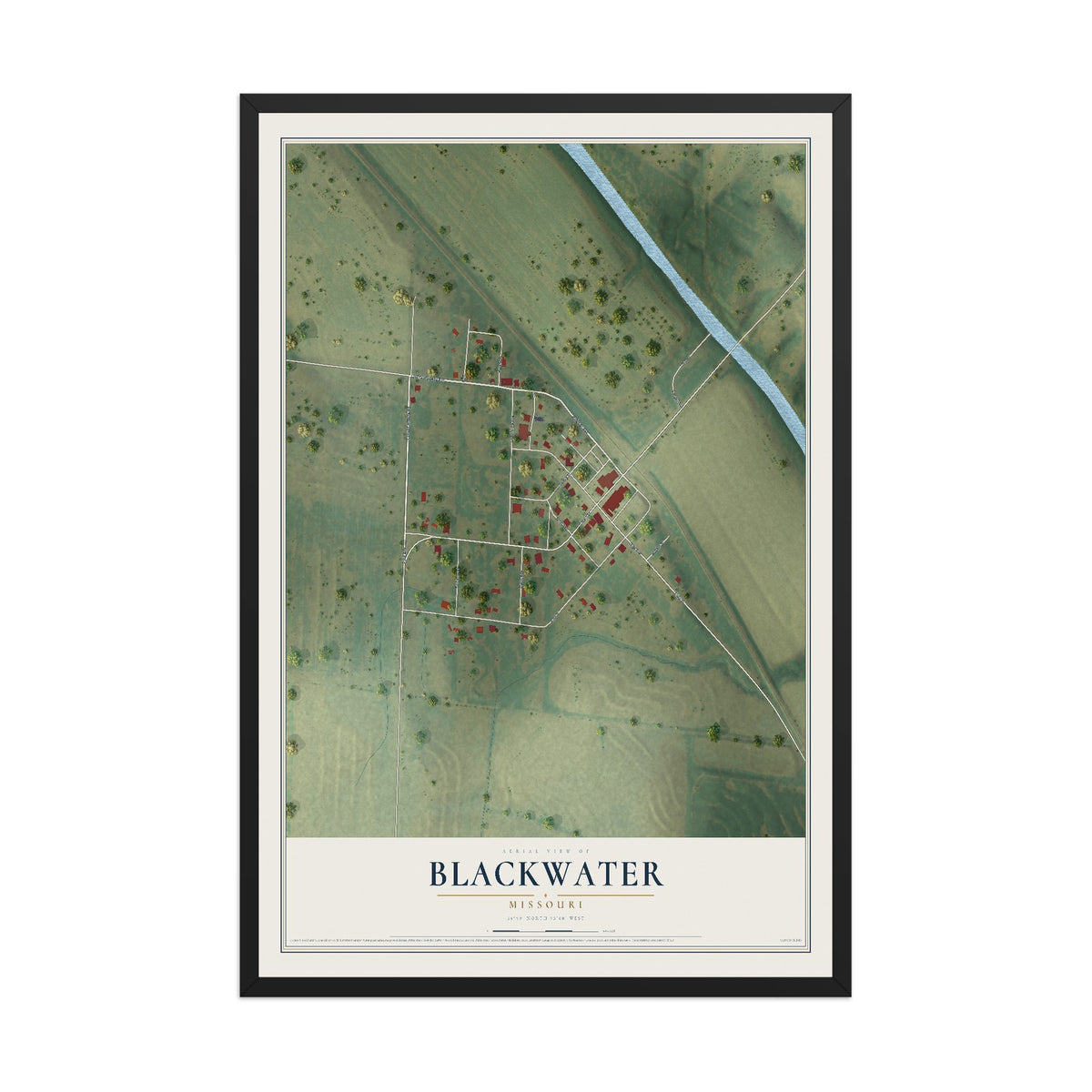 Map of Blackwater, Missouri, 12 x 18 inch print in a black wood frame