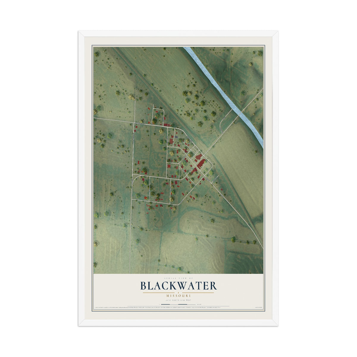 Map of Blackwater, Missouri, 12 x 18 inch print in a white wood frame
