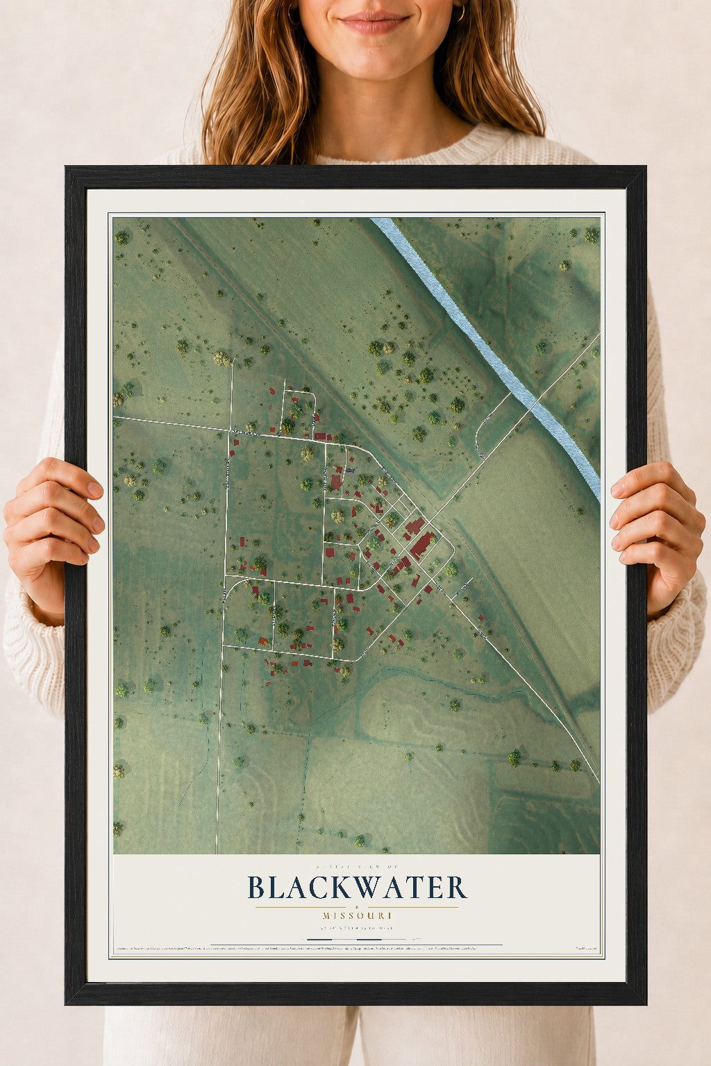 Map of Blackwater, Missouri, 18 x 24 inch print in a black wood frame
