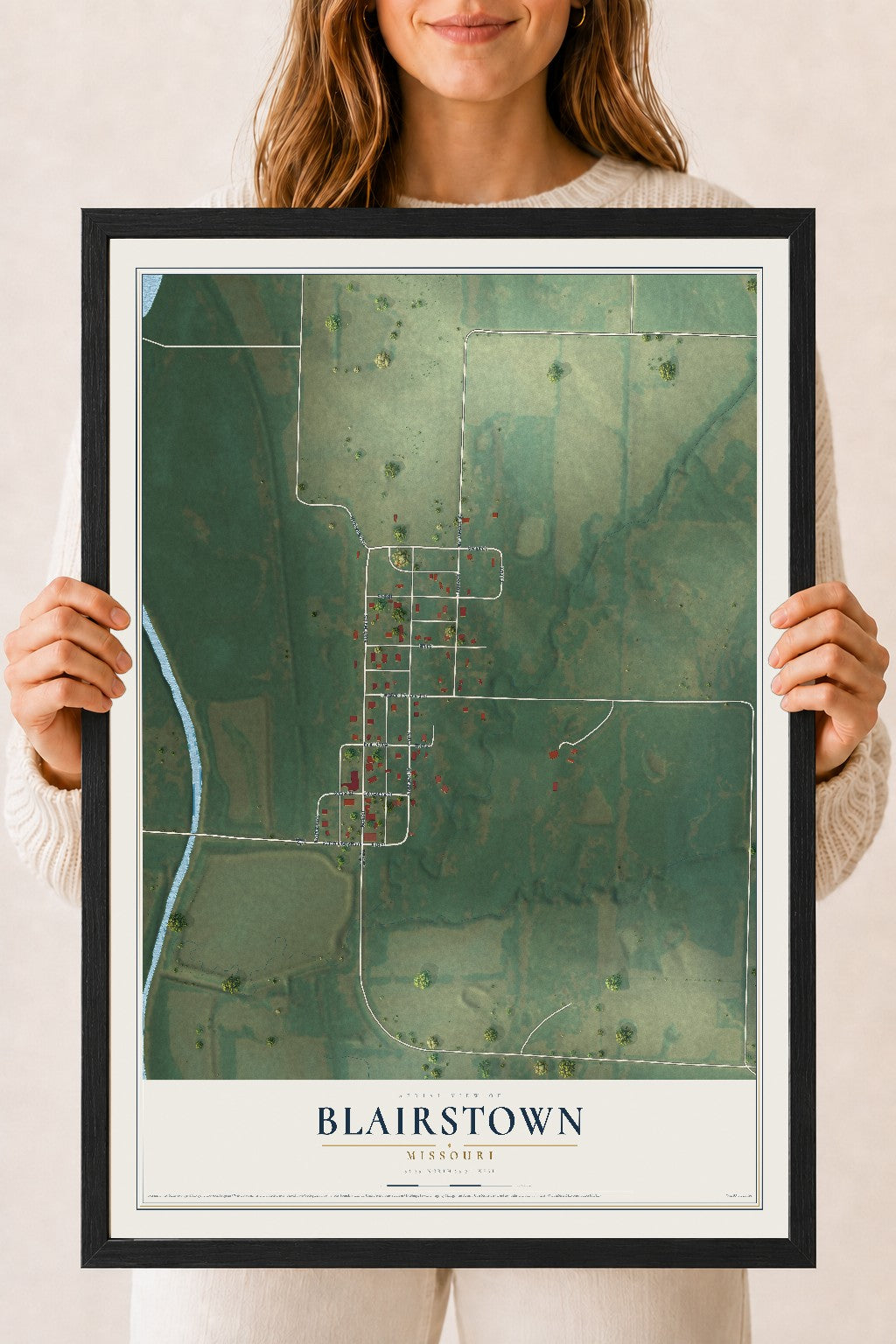 Map of Blairstown, Missouri, 18 x 24 inch print in a black wood frame