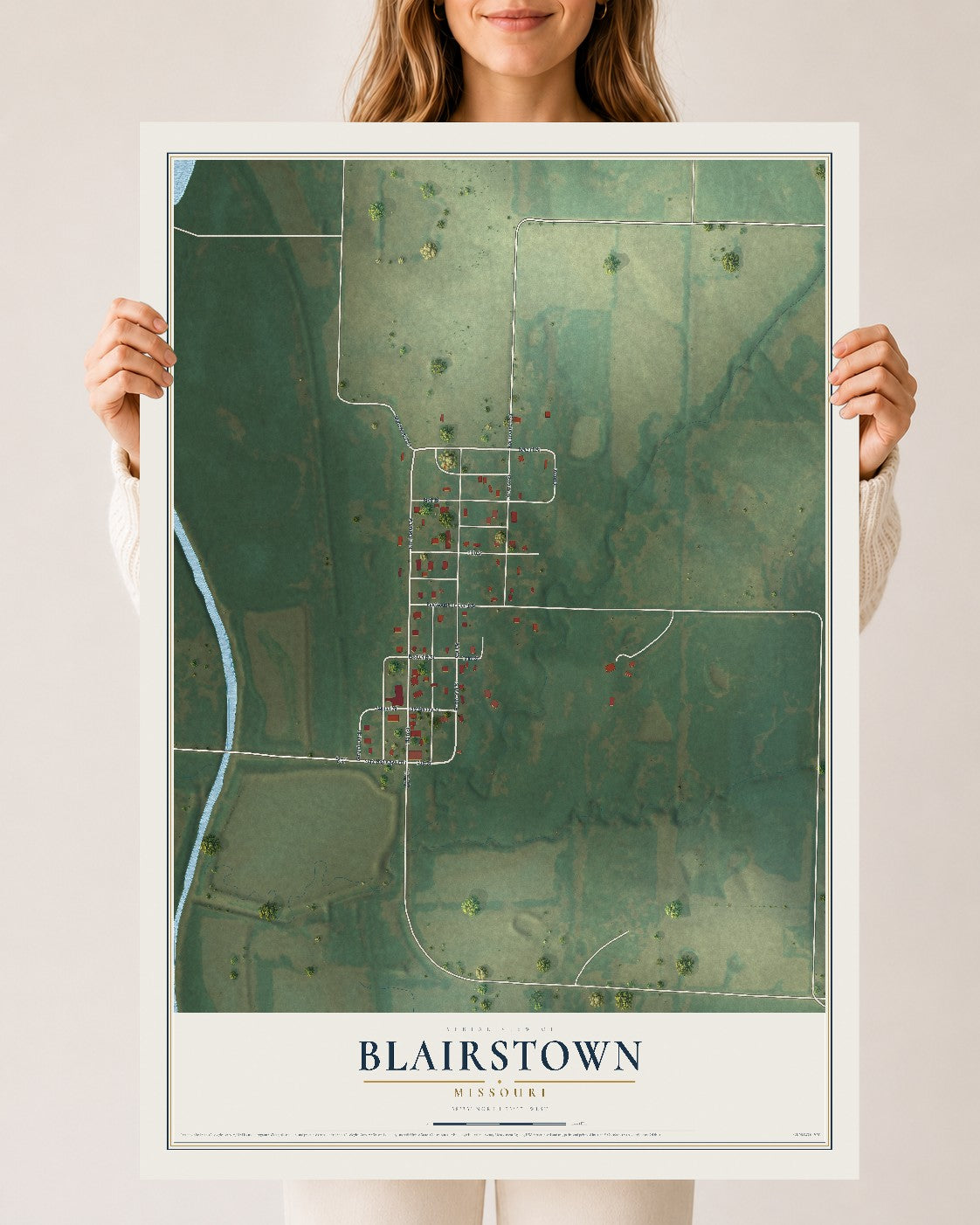Map of Blairstown, Missouri, 24 x 36 inch unframed archival matte print