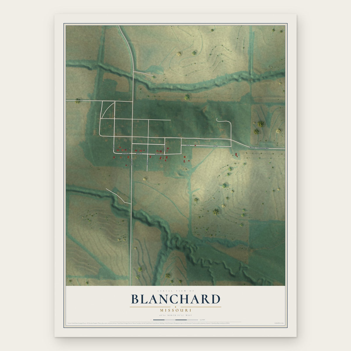 Blanchard, Missouri map print, the full design