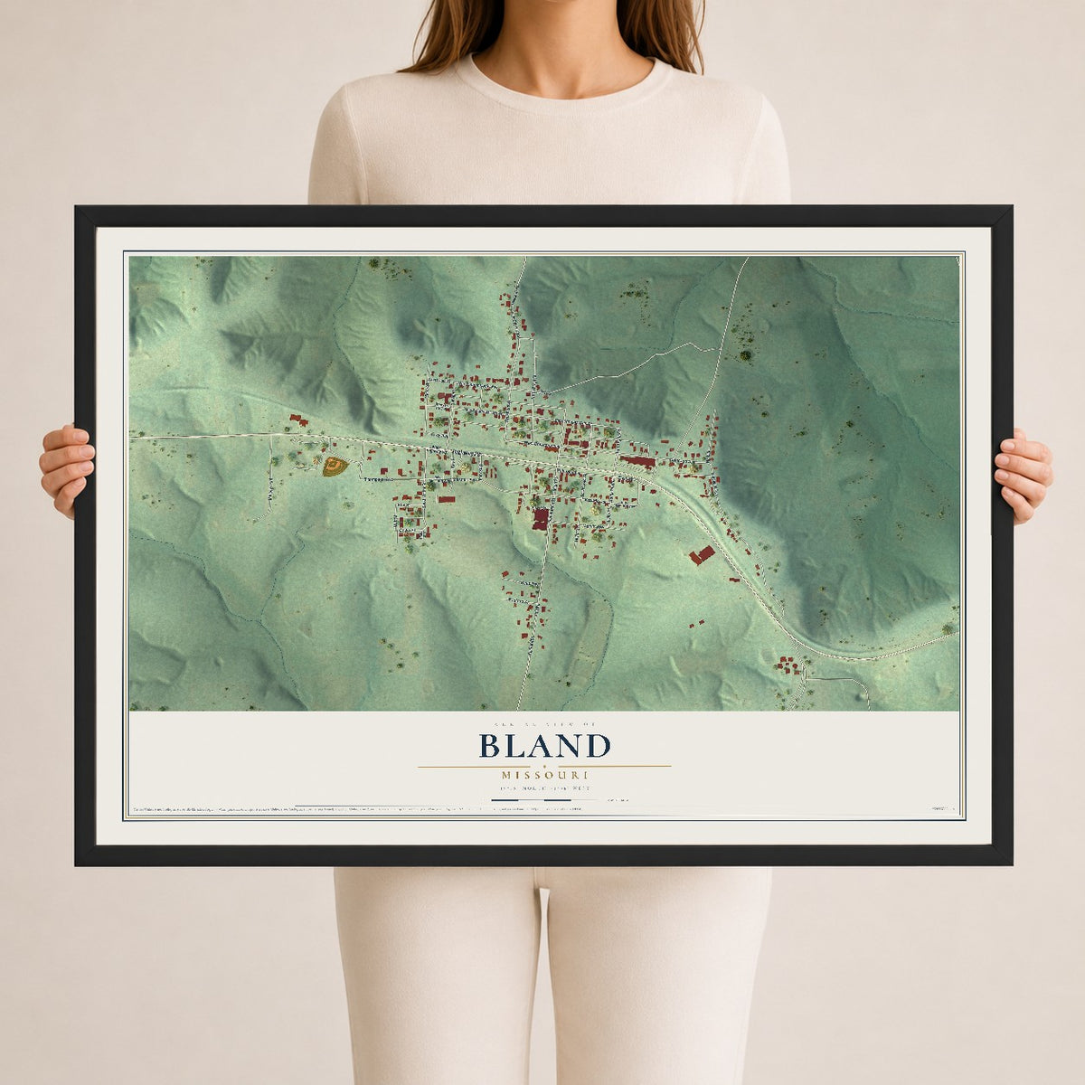 Map of Bland, Missouri, 24 x 36 inch print in a black wood frame