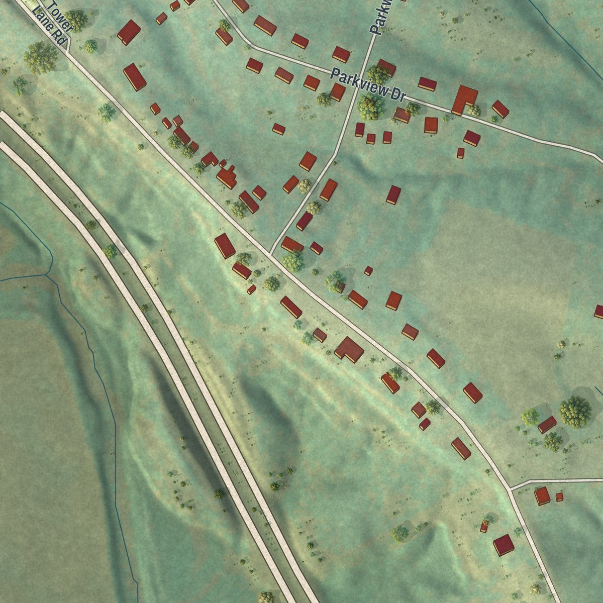 Second close-up of the map of Bloomsdale, Missouri print showing more streets and buildings