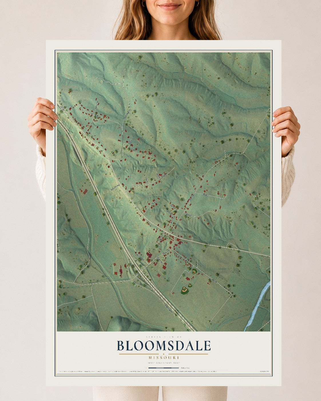 Map of Bloomsdale, Missouri, 24 x 36 inch unframed archival matte print