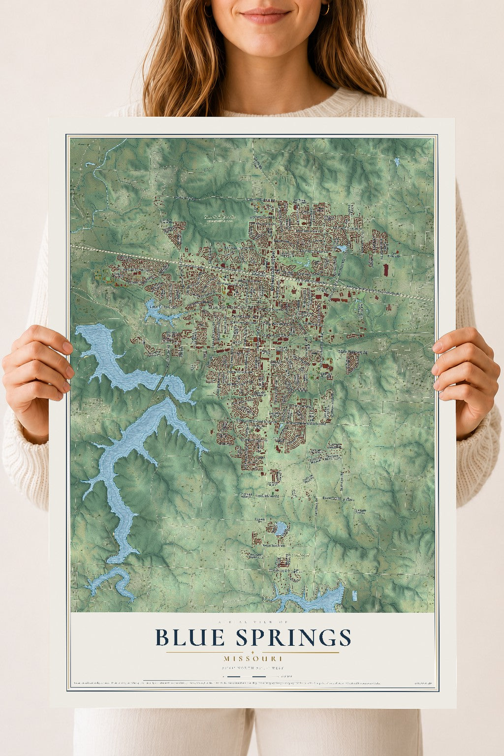 Map of Blue Springs, Missouri, 18 x 24 inch unframed archival matte print