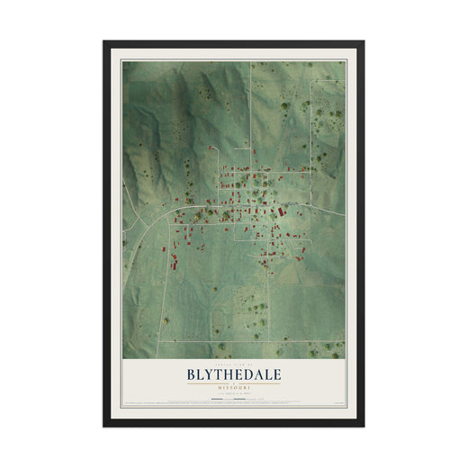 Map of Blythedale, Missouri, 12 x 18 inch print in a black wood frame