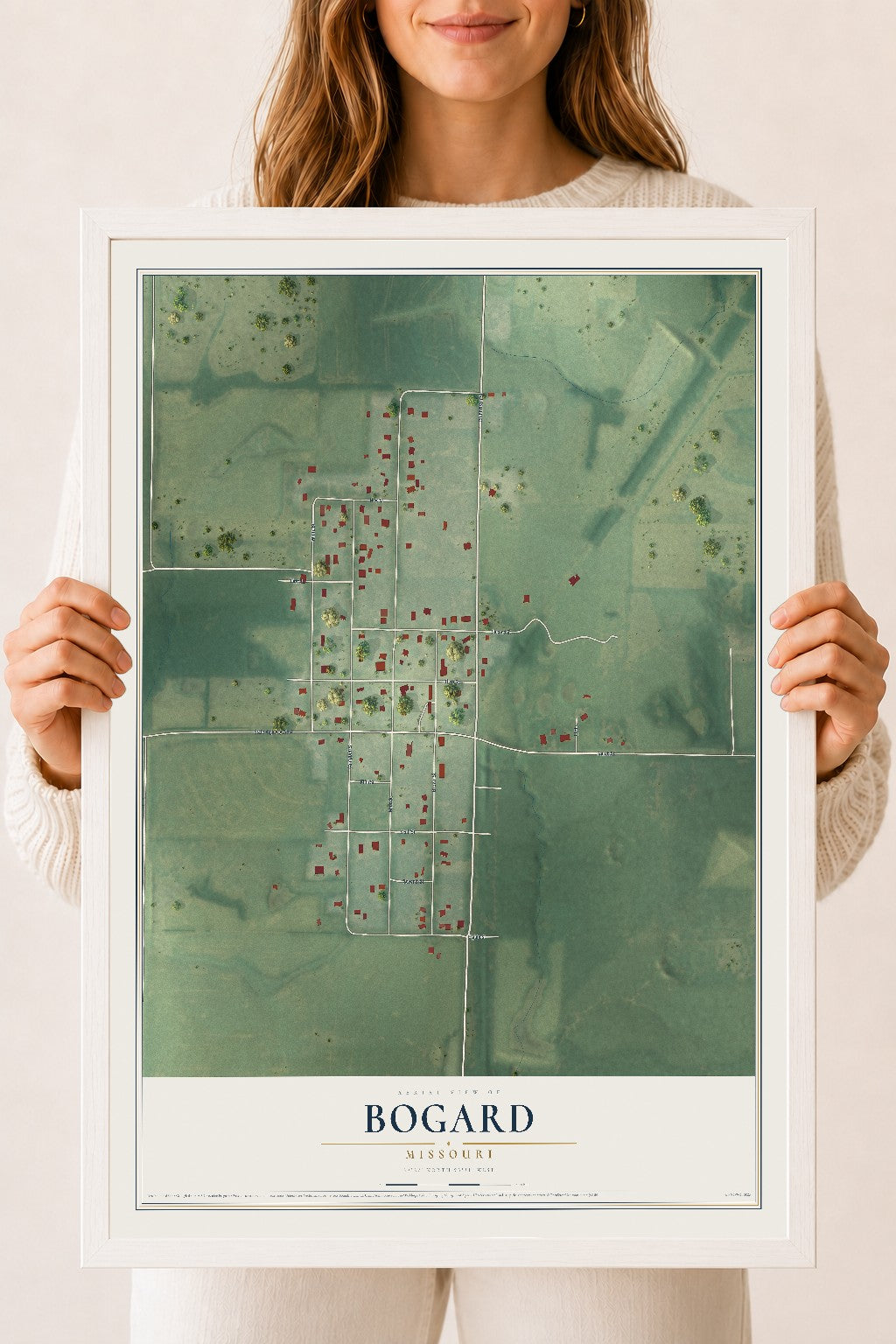 Map of Bogard, Missouri, 18 x 24 inch print in a white wood frame