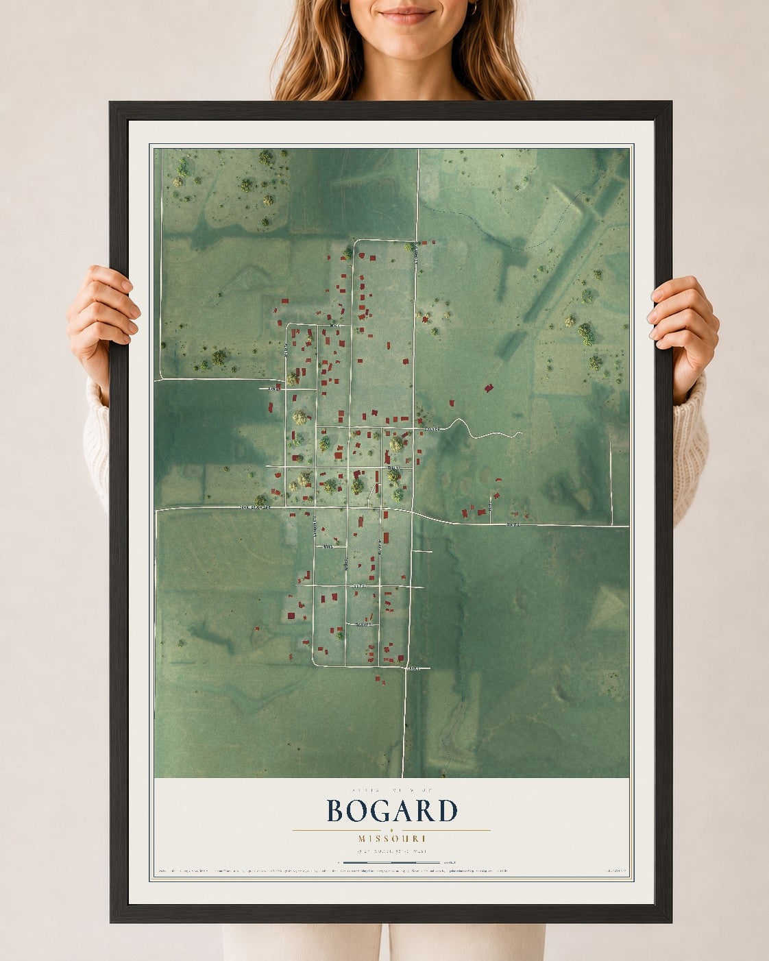 Map of Bogard, Missouri, 24 x 36 inch print in a black wood frame