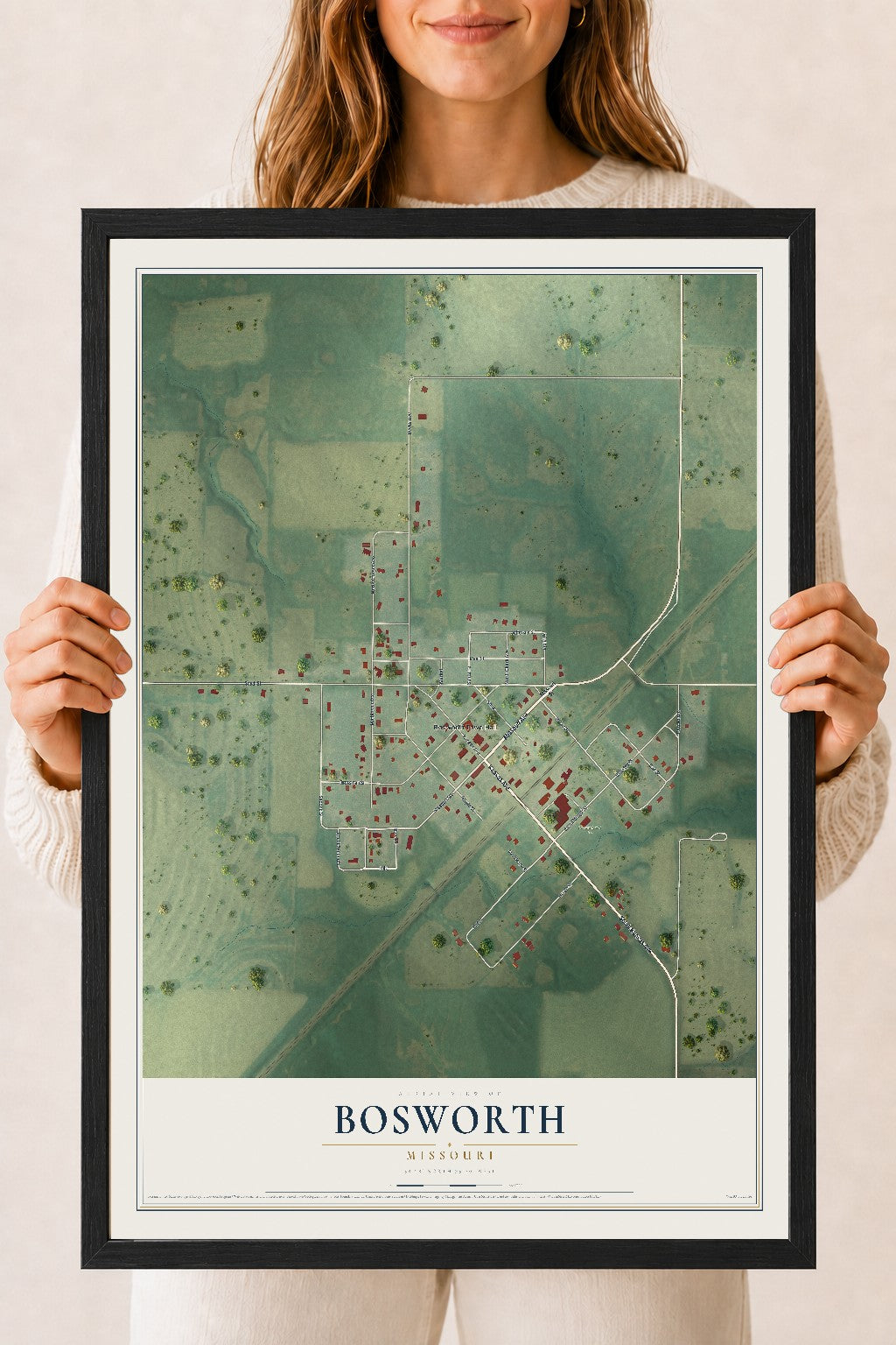 Map of Bosworth, Missouri, 18 x 24 inch print in a black wood frame