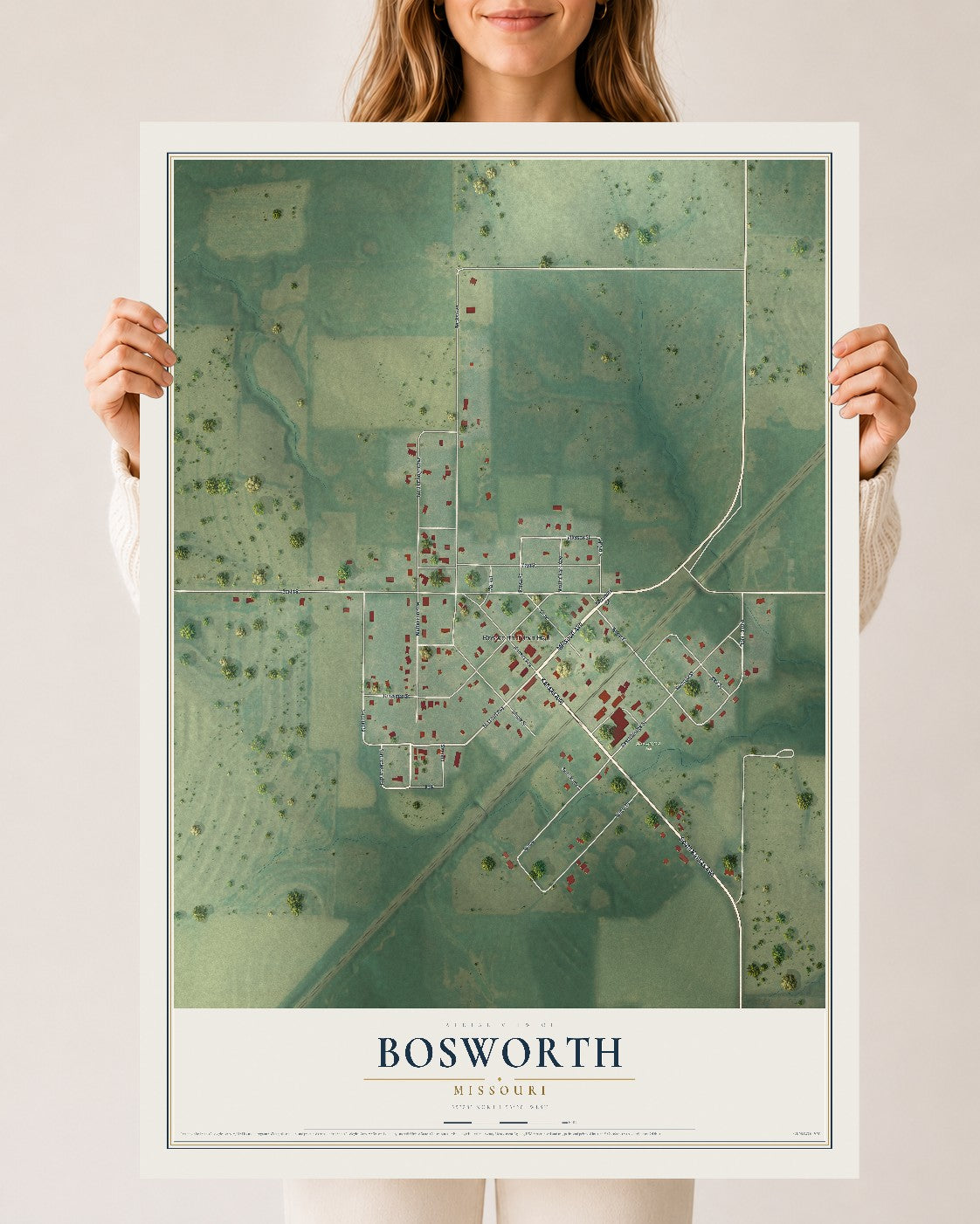 Map of Bosworth, Missouri, 24 x 36 inch unframed archival matte print