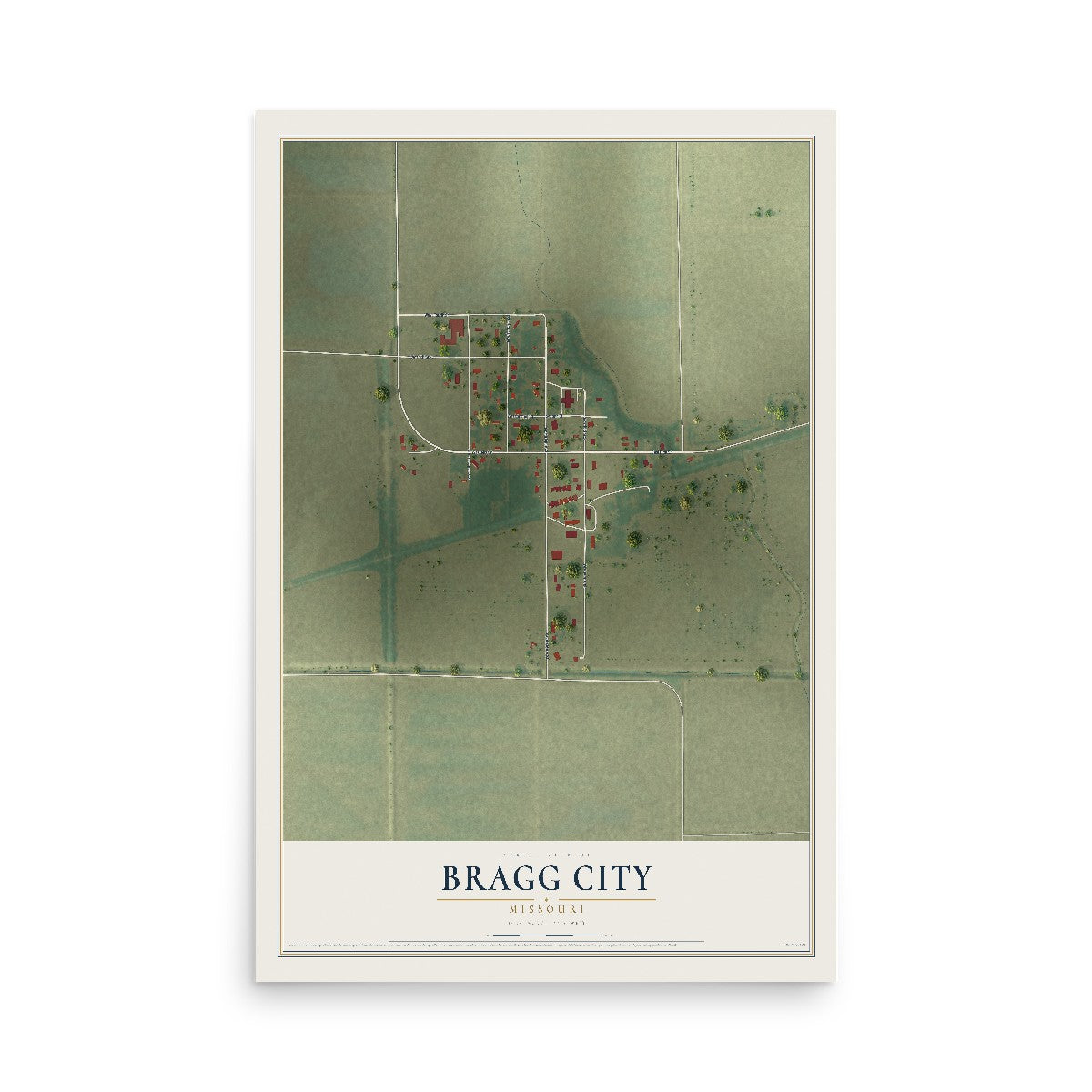 Map of Bragg City, Missouri, 12 x 18 inch unframed archival matte print