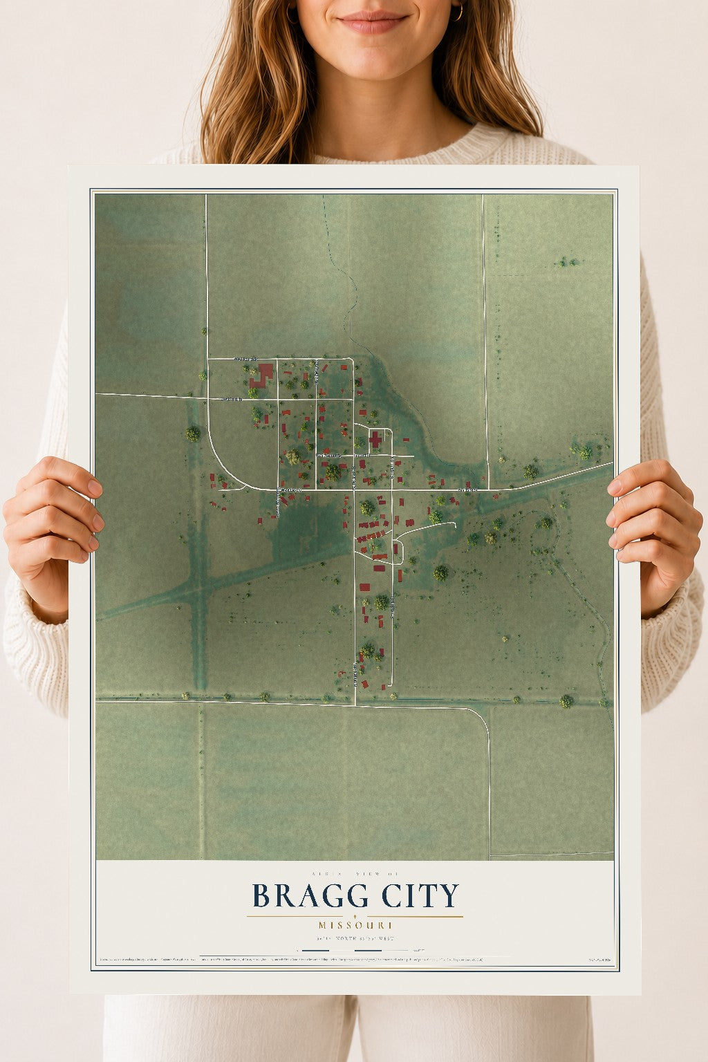 Map of Bragg City, Missouri, 18 x 24 inch unframed archival matte print