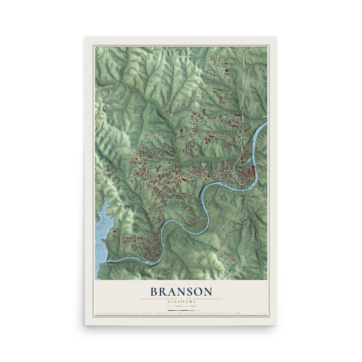 Map of Branson, Missouri, 12 x 18 inch unframed archival matte print