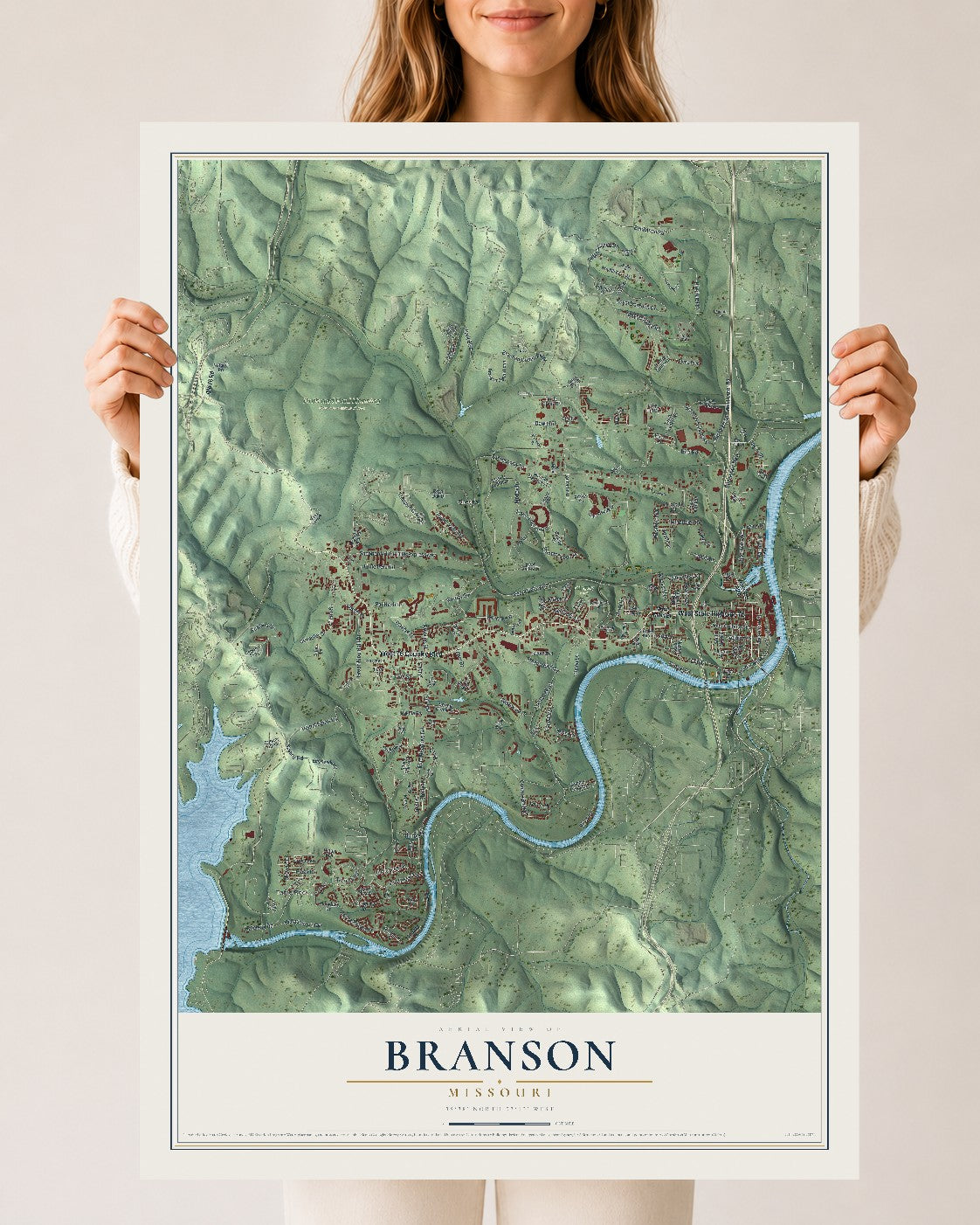 Map of Branson, Missouri, 24 x 36 inch unframed archival matte print