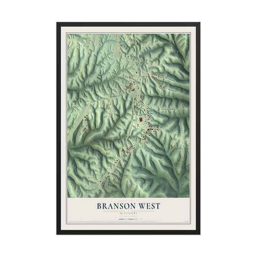 Map of Branson West, Missouri, 12 x 18 inch print in a black wood frame