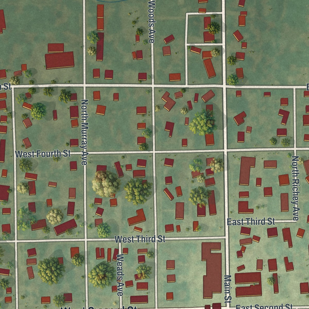 Close-up of the map of Braymer, Missouri print showing street and building detail
