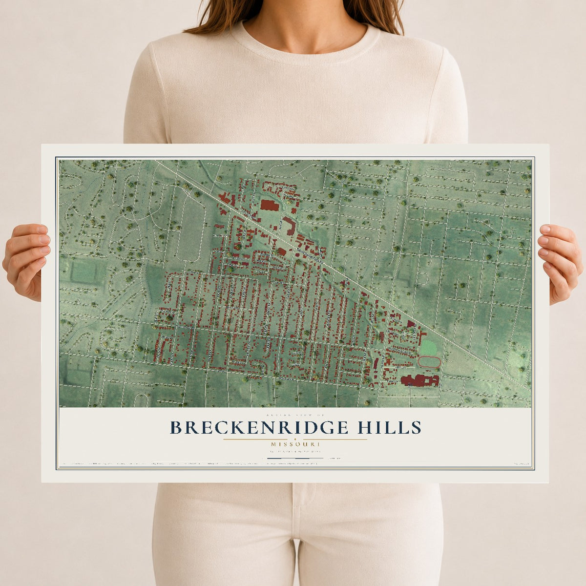 Map of Breckenridge Hills, Missouri, 12 x 18 inch unframed archival matte print