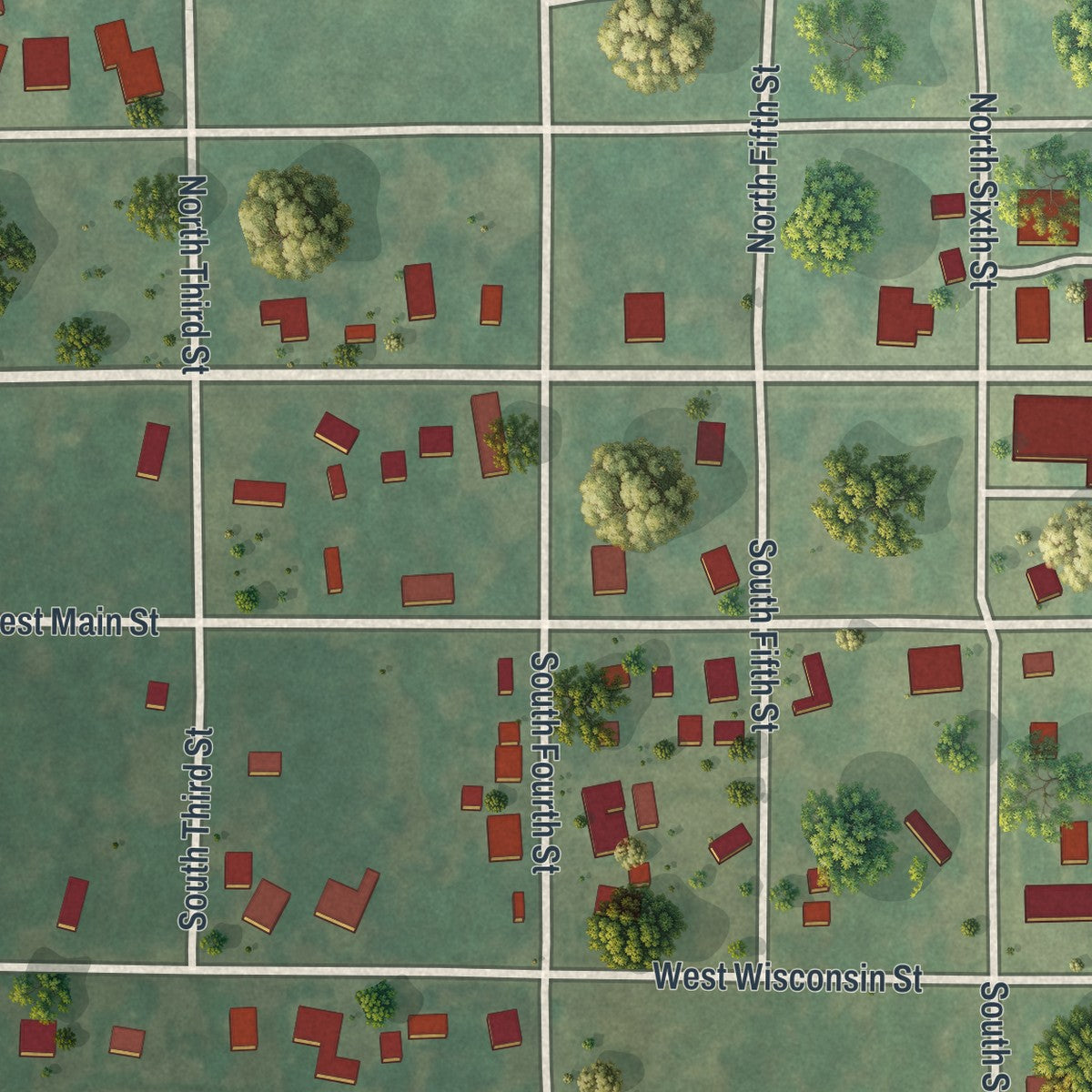 Second close-up of the map of Breckenridge, Missouri print showing more streets and buildings