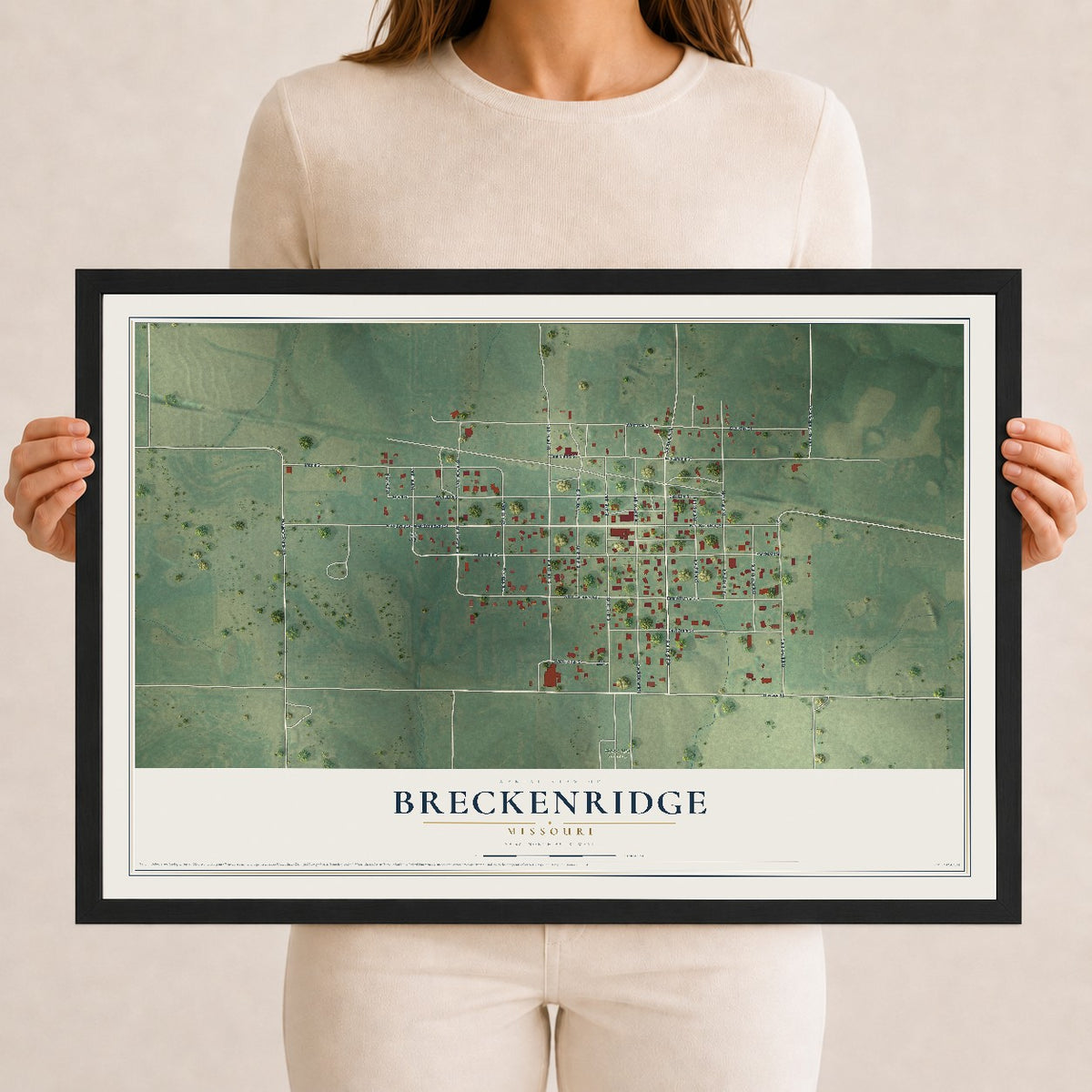 Map of Breckenridge, Missouri, 12 x 18 inch print in a black wood frame