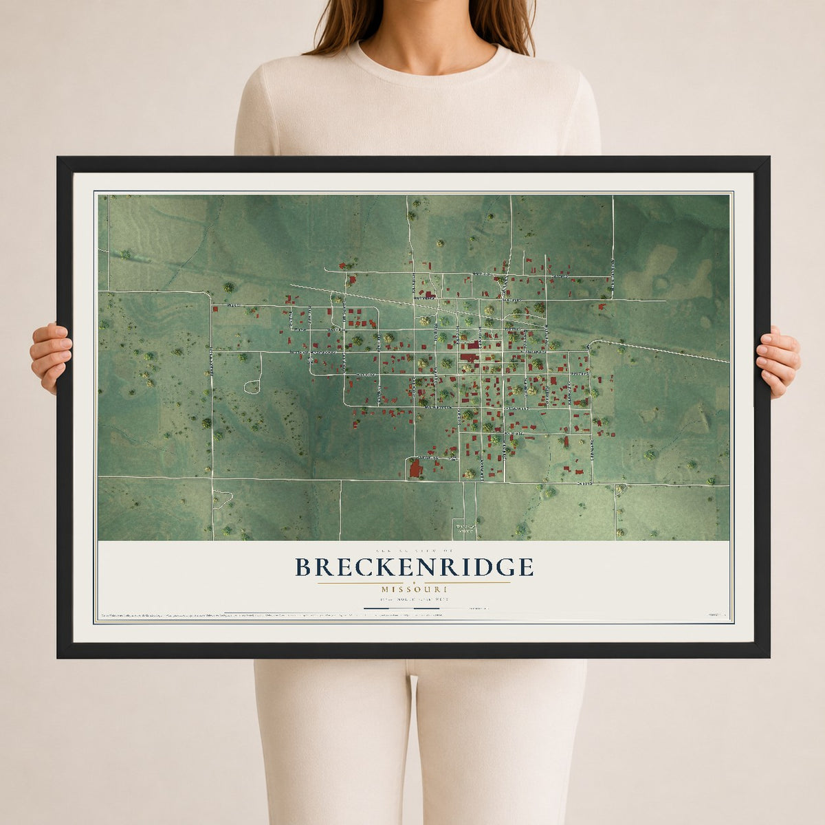 Map of Breckenridge, Missouri, 24 x 36 inch print in a black wood frame