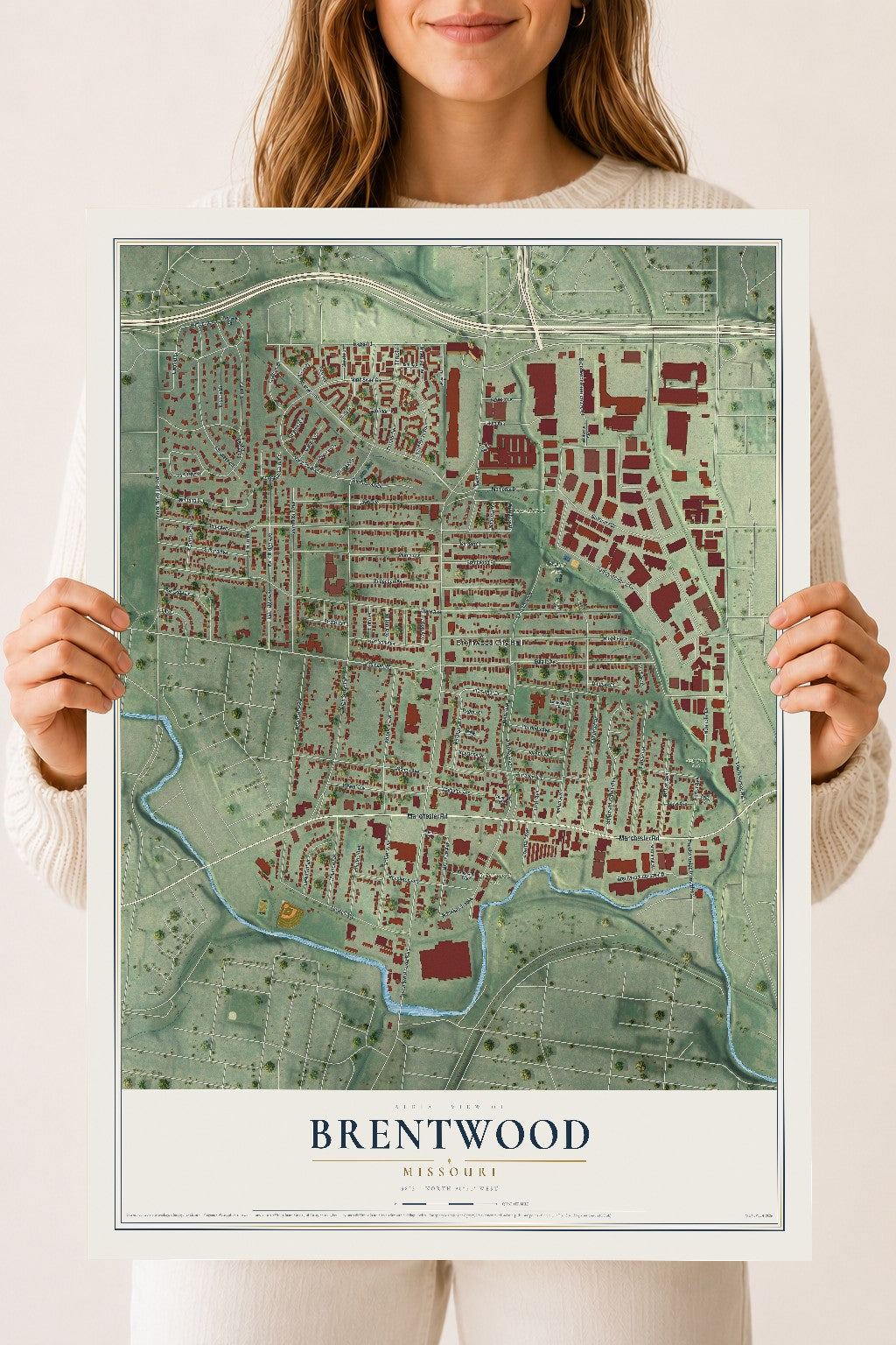 Map of Brentwood, Missouri, 18 x 24 inch unframed archival matte print