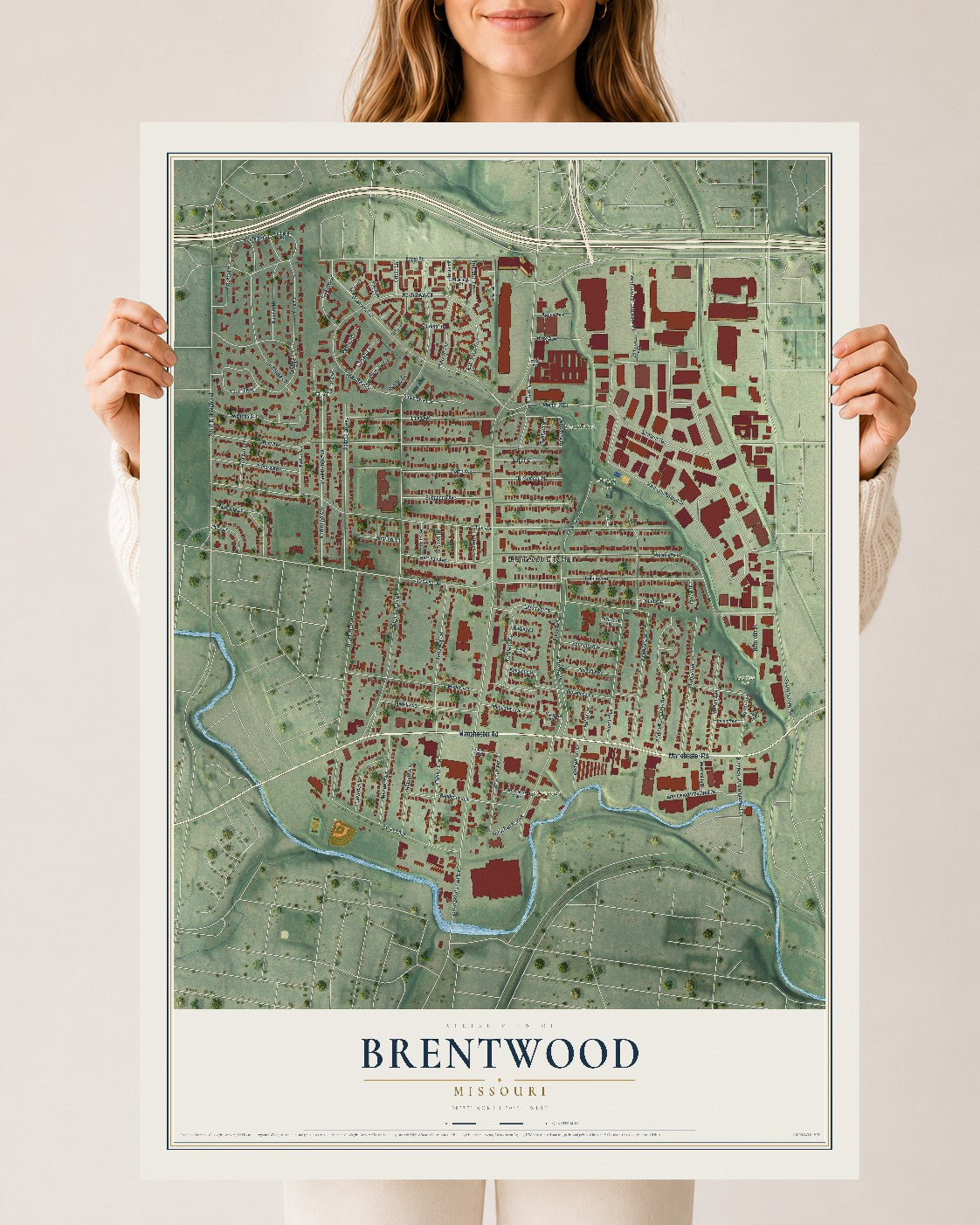 Map of Brentwood, Missouri, 24 x 36 inch unframed archival matte print