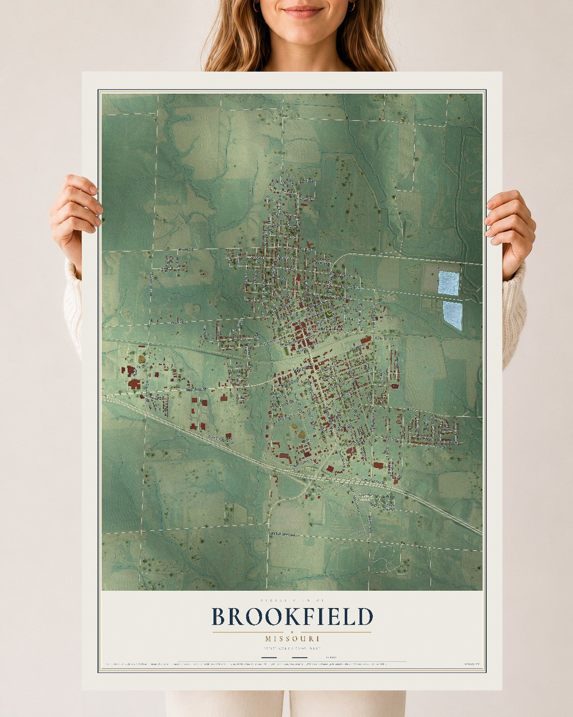 Map of Brookfield, Missouri, 24 x 36 inch unframed archival matte print