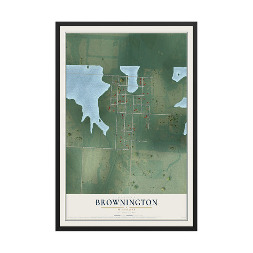 Map of Brownington, Missouri, 12 x 18 inch print in a black wood frame
