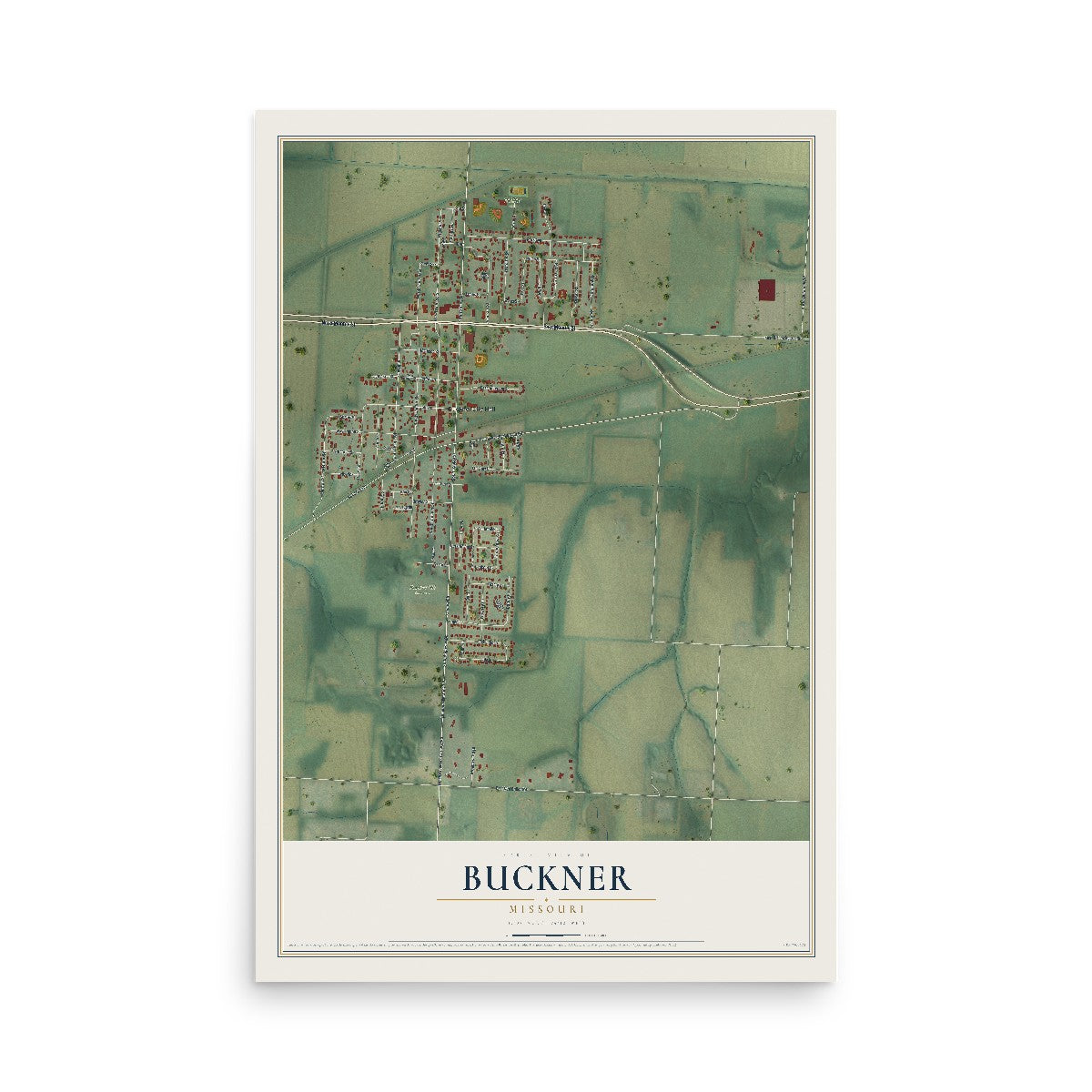 Map of Buckner, Missouri, 12 x 18 inch unframed archival matte print