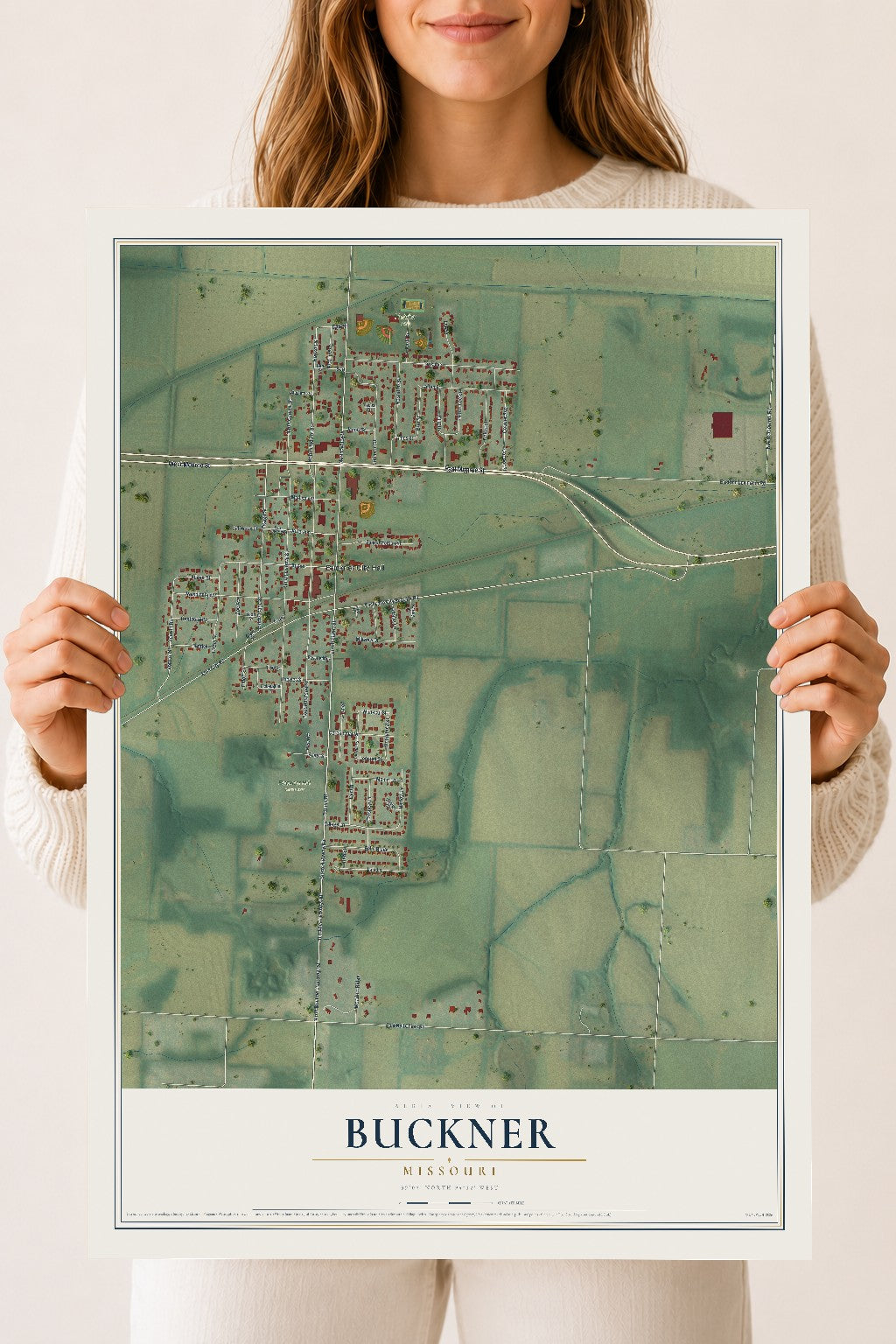 Map of Buckner, Missouri, 18 x 24 inch unframed archival matte print