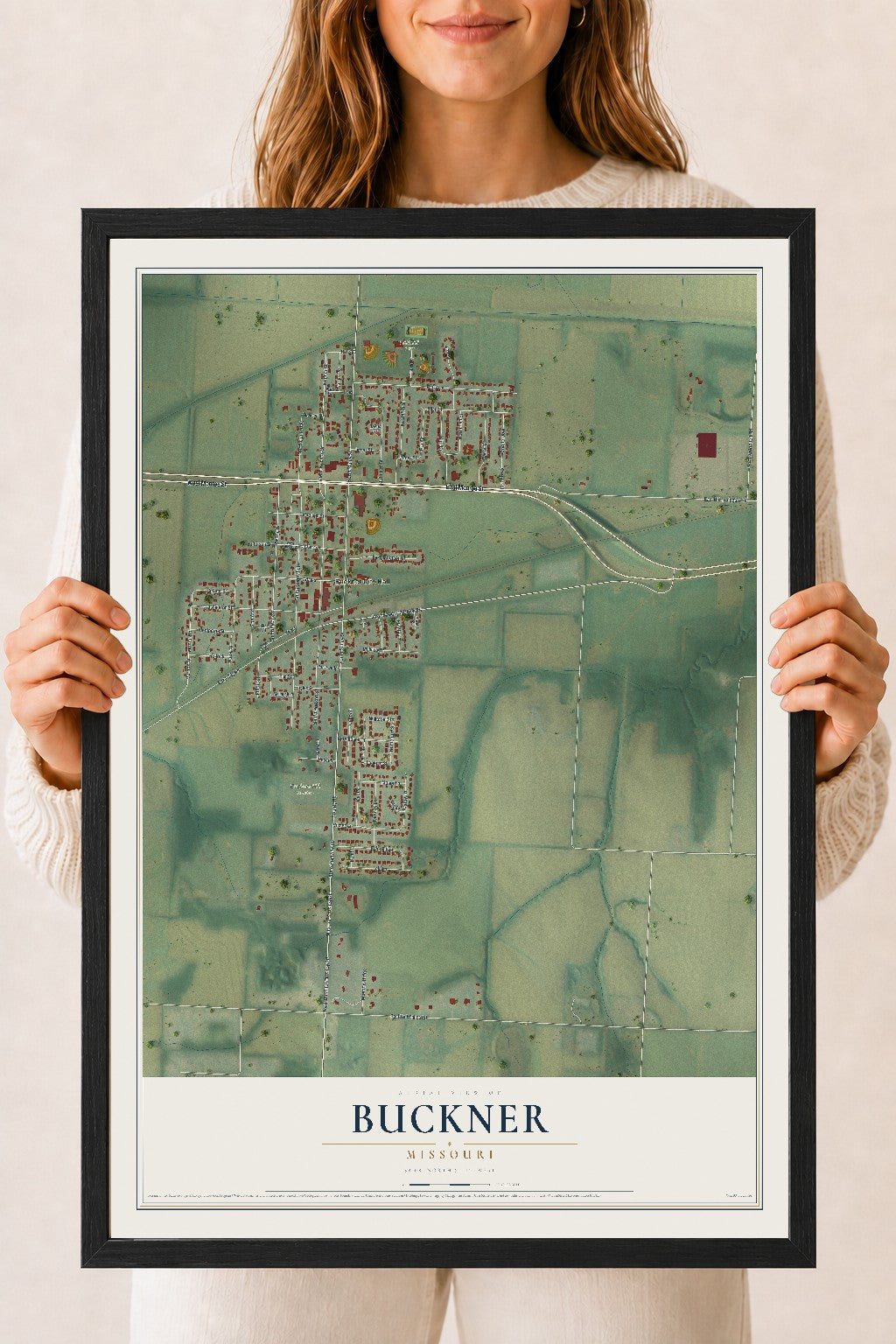 Map of Buckner, Missouri, 18 x 24 inch print in a black wood frame