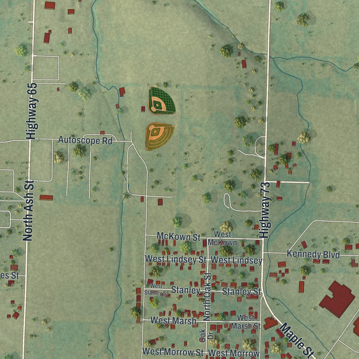 Second close-up of the map of Buffalo, Missouri print showing more streets and buildings