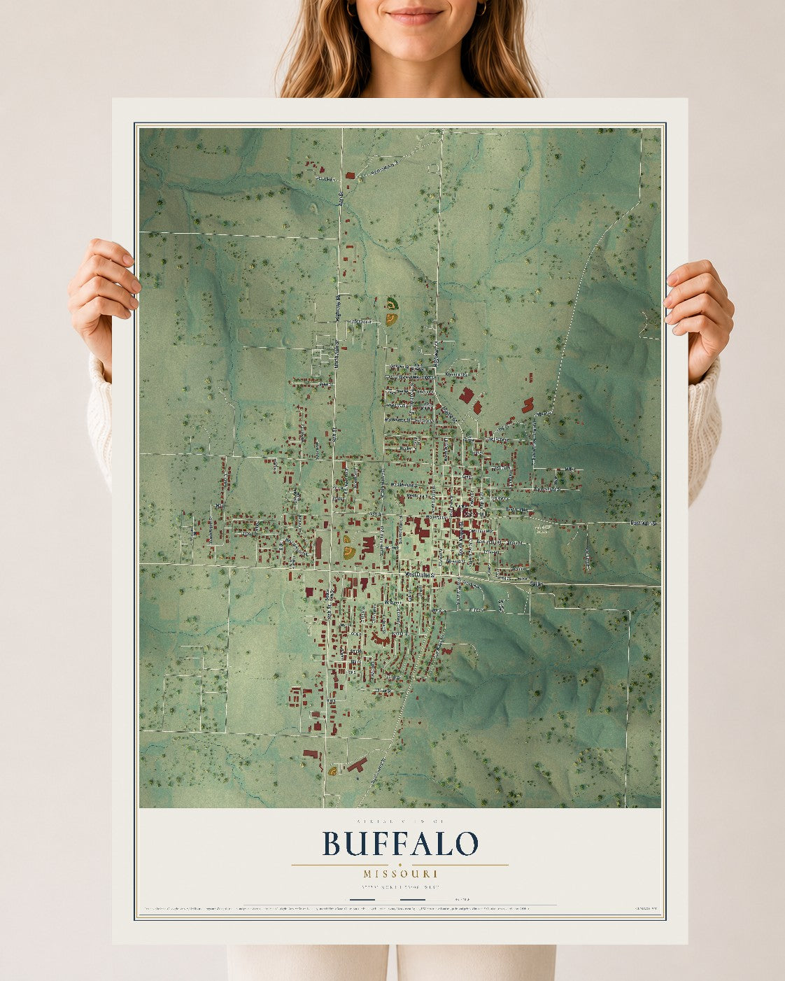 Map of Buffalo, Missouri, 24 x 36 inch unframed archival matte print