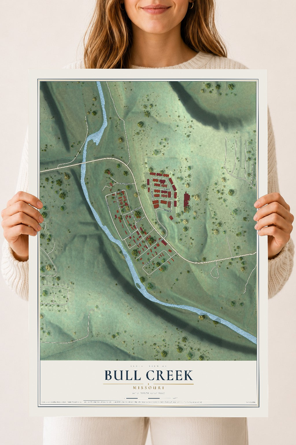 Map of Bull Creek, Missouri, 18 x 24 inch unframed archival matte print