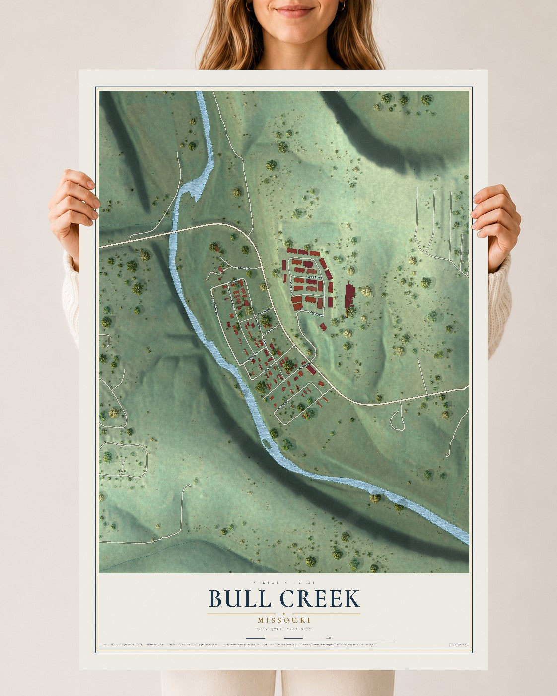 Map of Bull Creek, Missouri, 24 x 36 inch unframed archival matte print