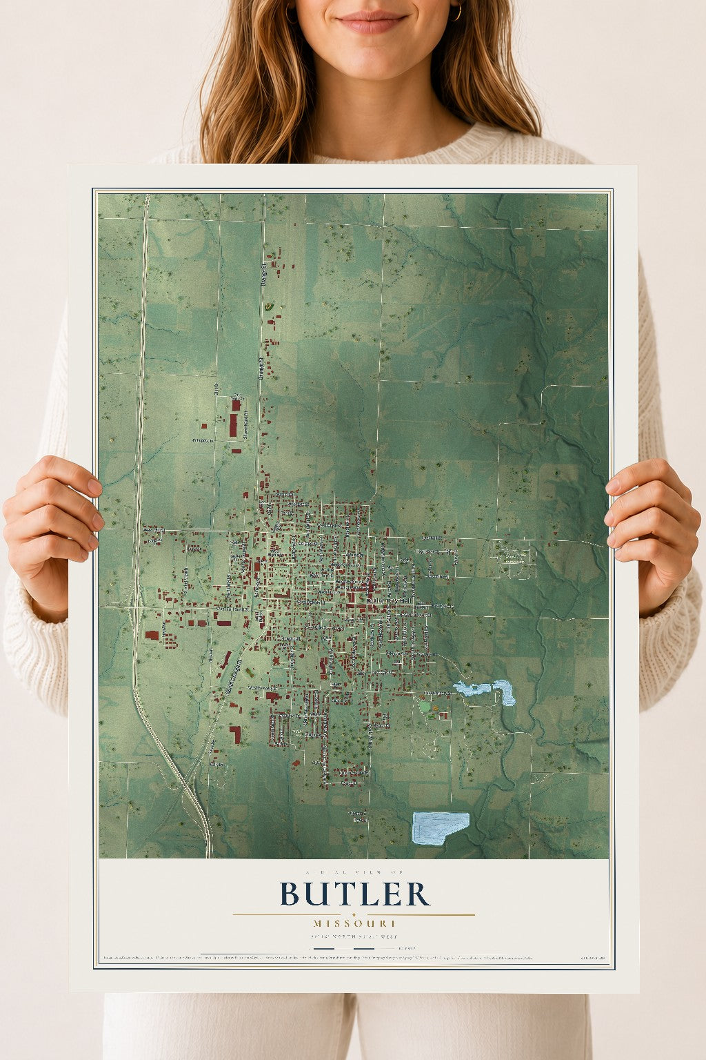 Map of Butler, Missouri, 18 x 24 inch unframed archival matte print