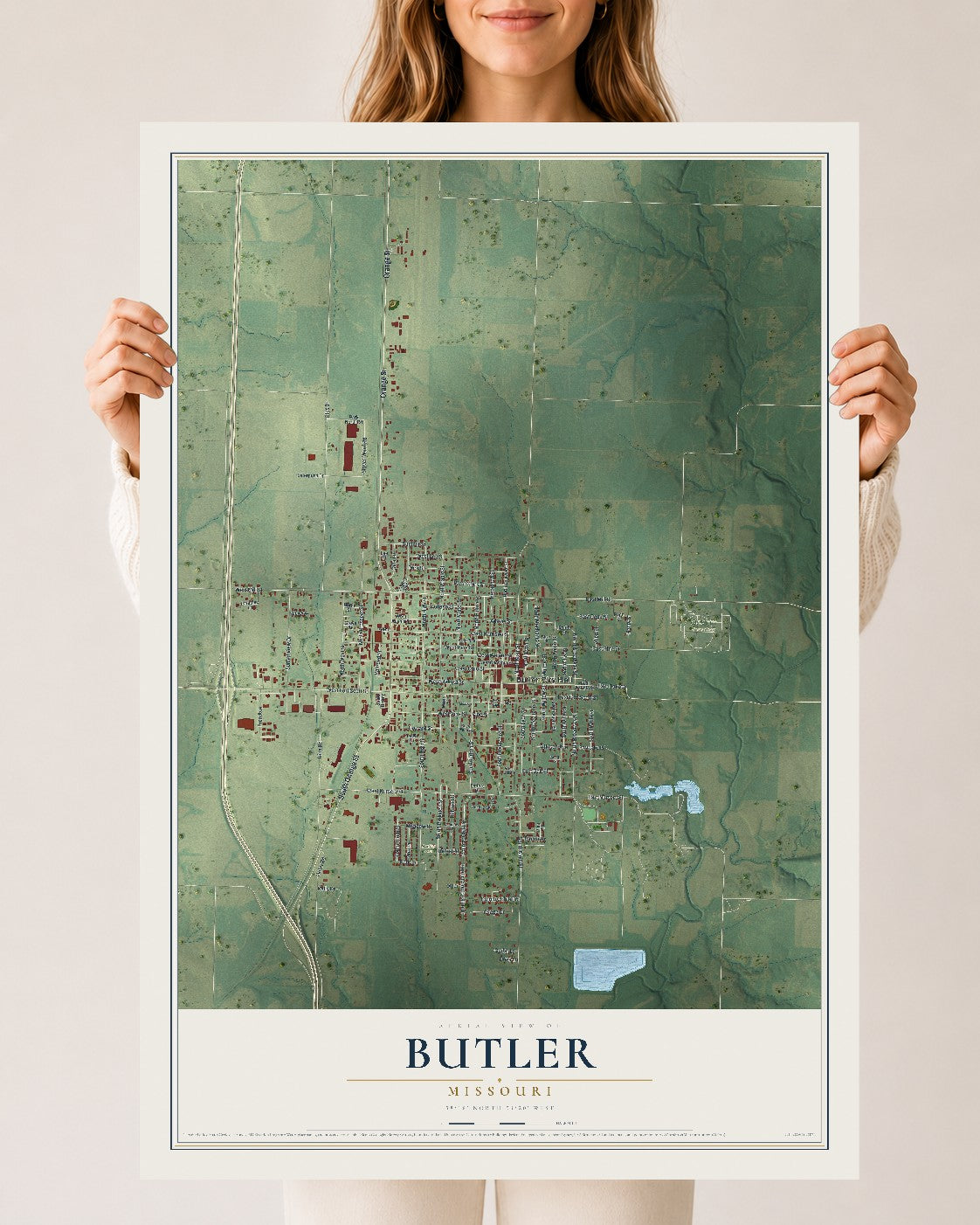 Map of Butler, Missouri, 24 x 36 inch unframed archival matte print