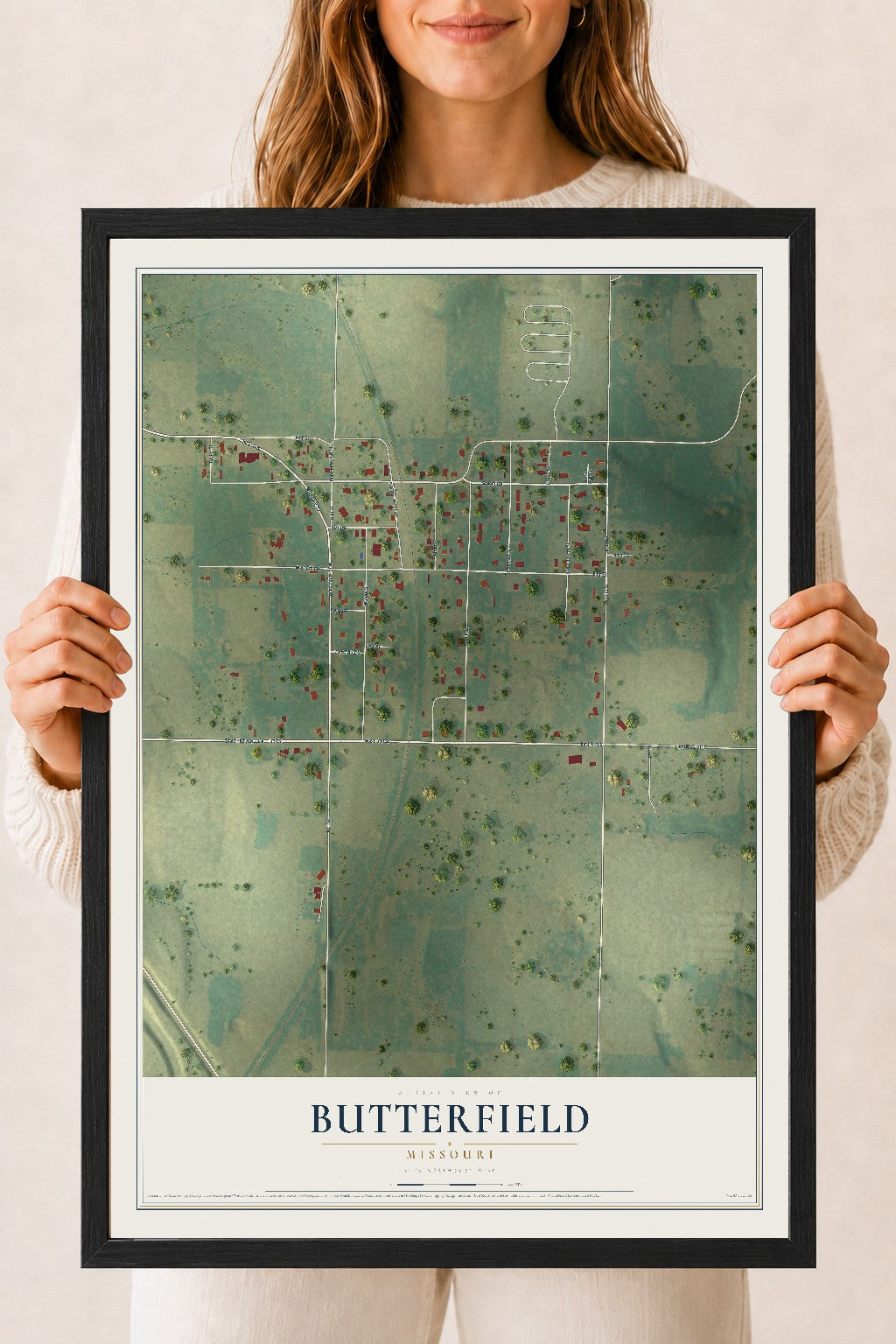 Map of Butterfield, Missouri, 18 x 24 inch print in a black wood frame