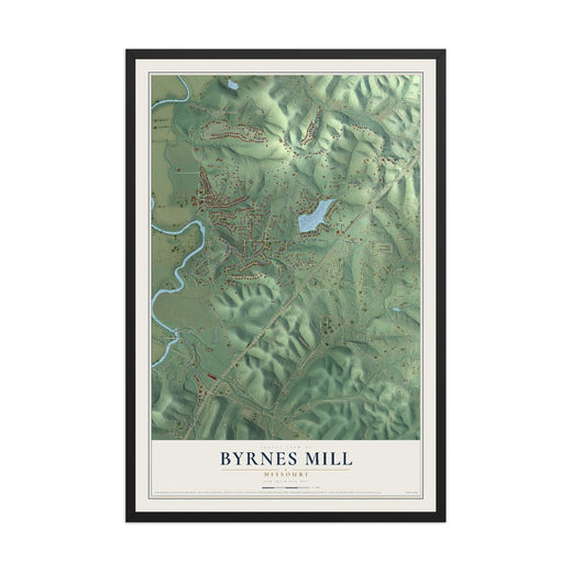 Map of Byrnes Mill, Missouri, 12 x 18 inch print in a black wood frame